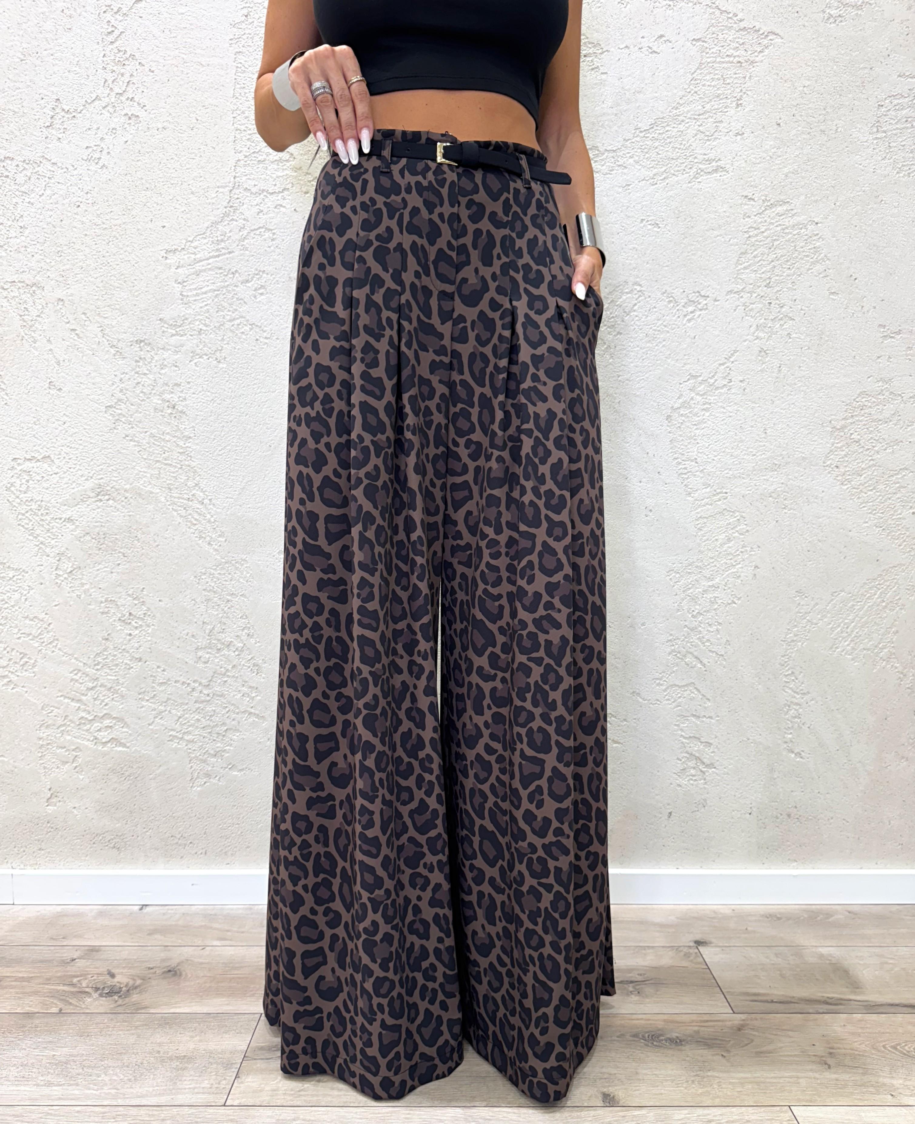 pantalone ampio con pinces P5Y9KILC LEOPARDATO IMPERIAL 