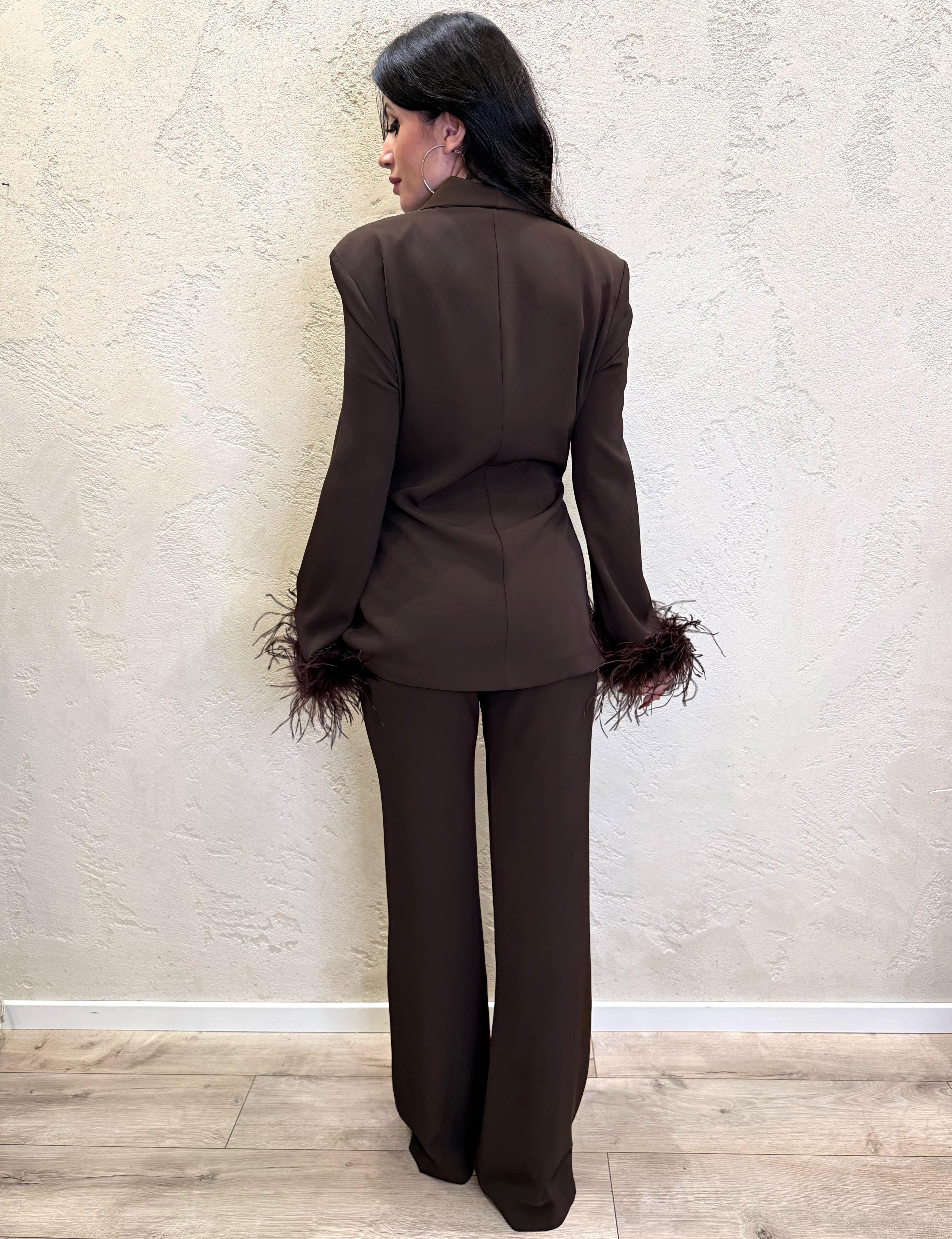 blazer con dettaglio di vera piuma 37747 MORO TENSIONE IN 