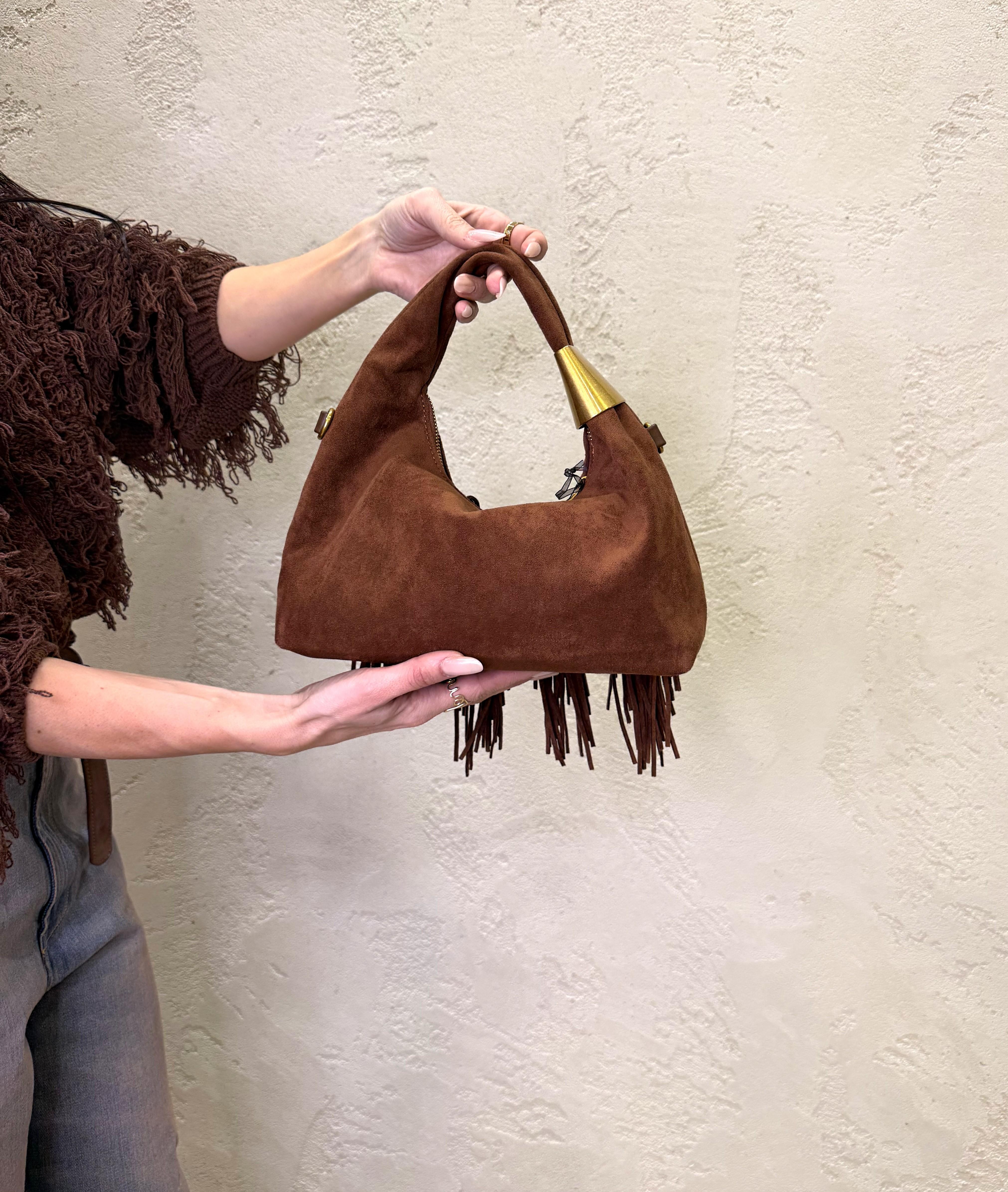 mini bag con frange BORMINIFRANGE TABACCO ELEVI 