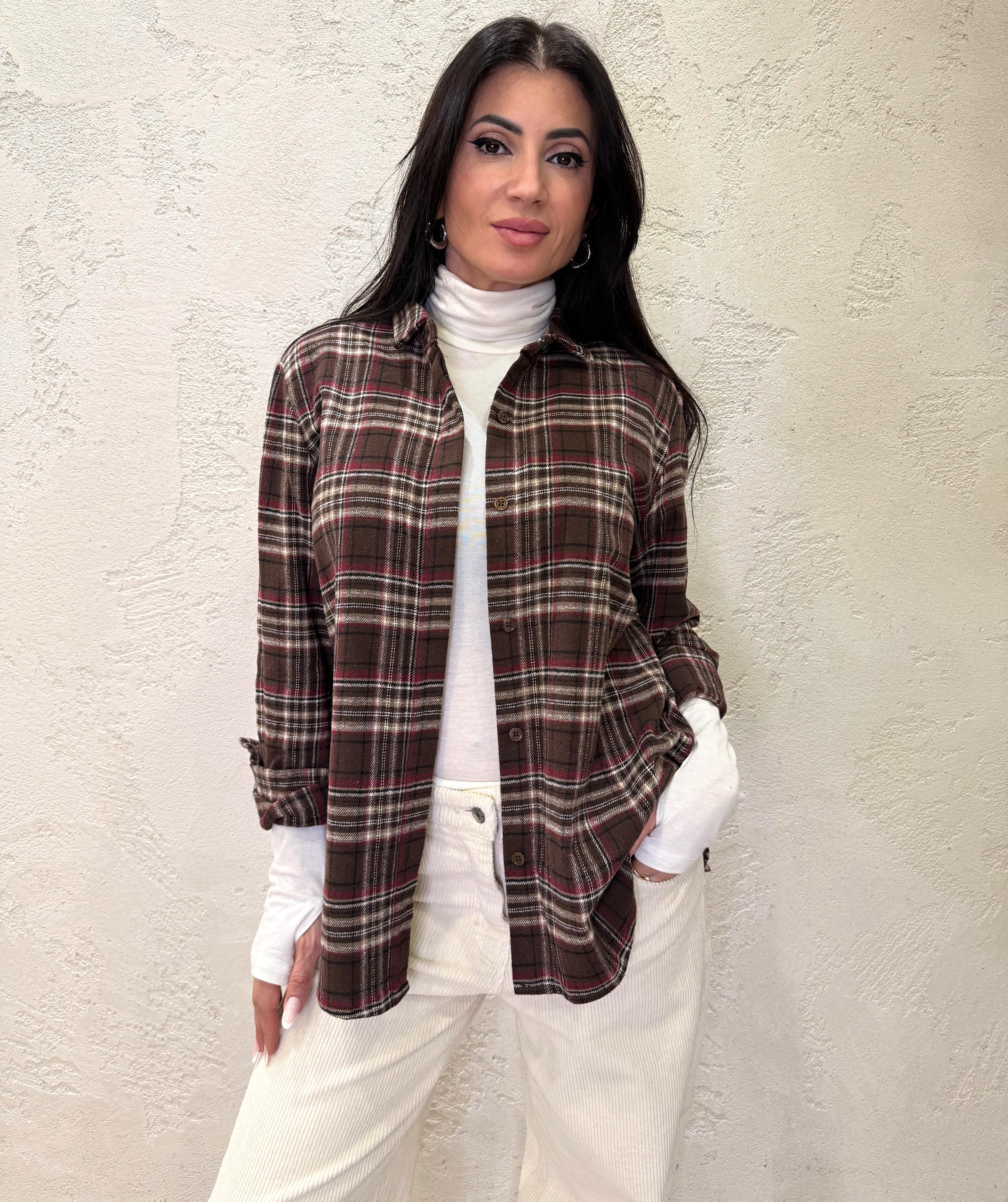 camicia check in flanella CJK-P146 MORO/BURRO/BORDEAUX HAVEONE 