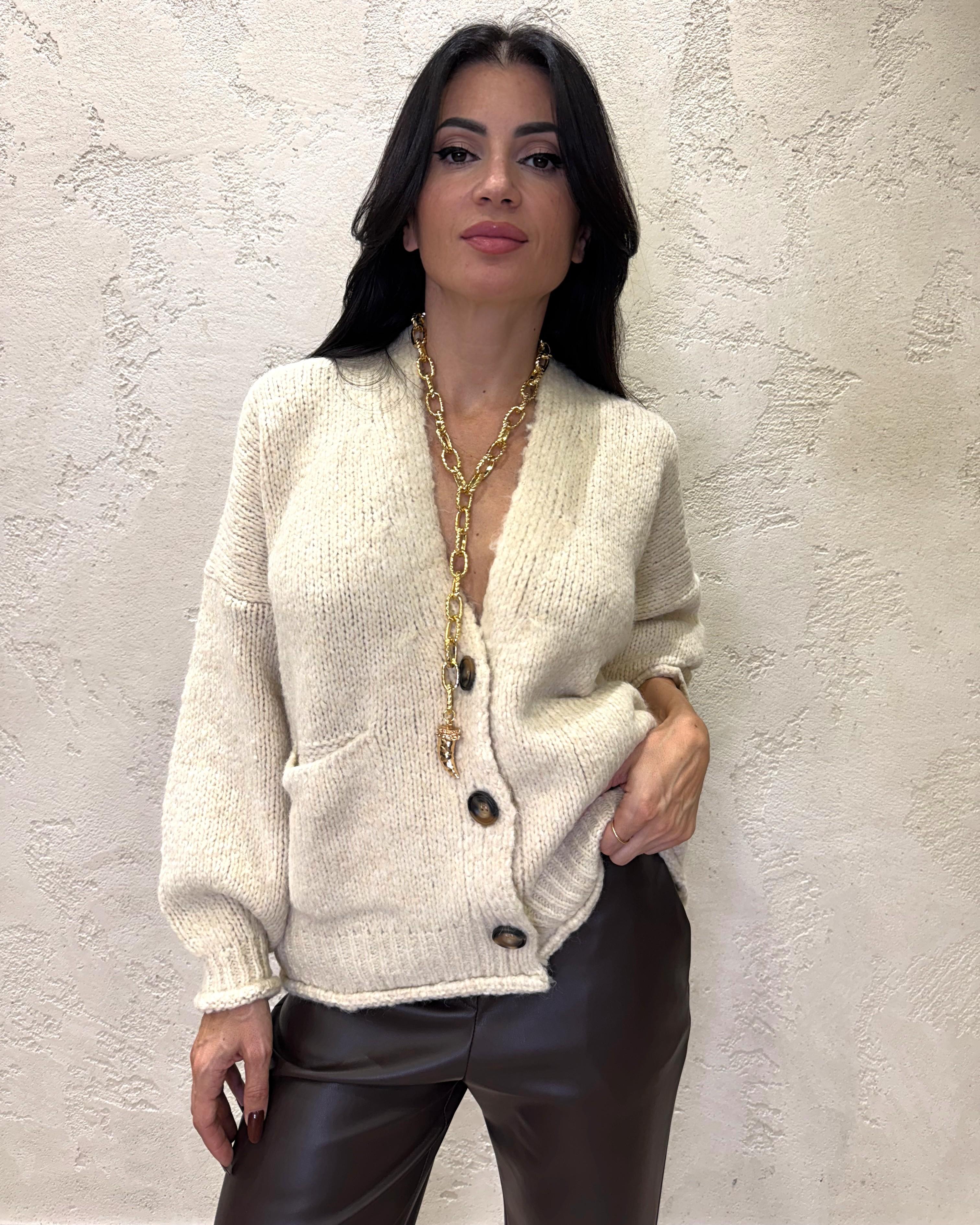 cardigan misto lana e alpaca con tasche 33053F BURRO VICOLO 