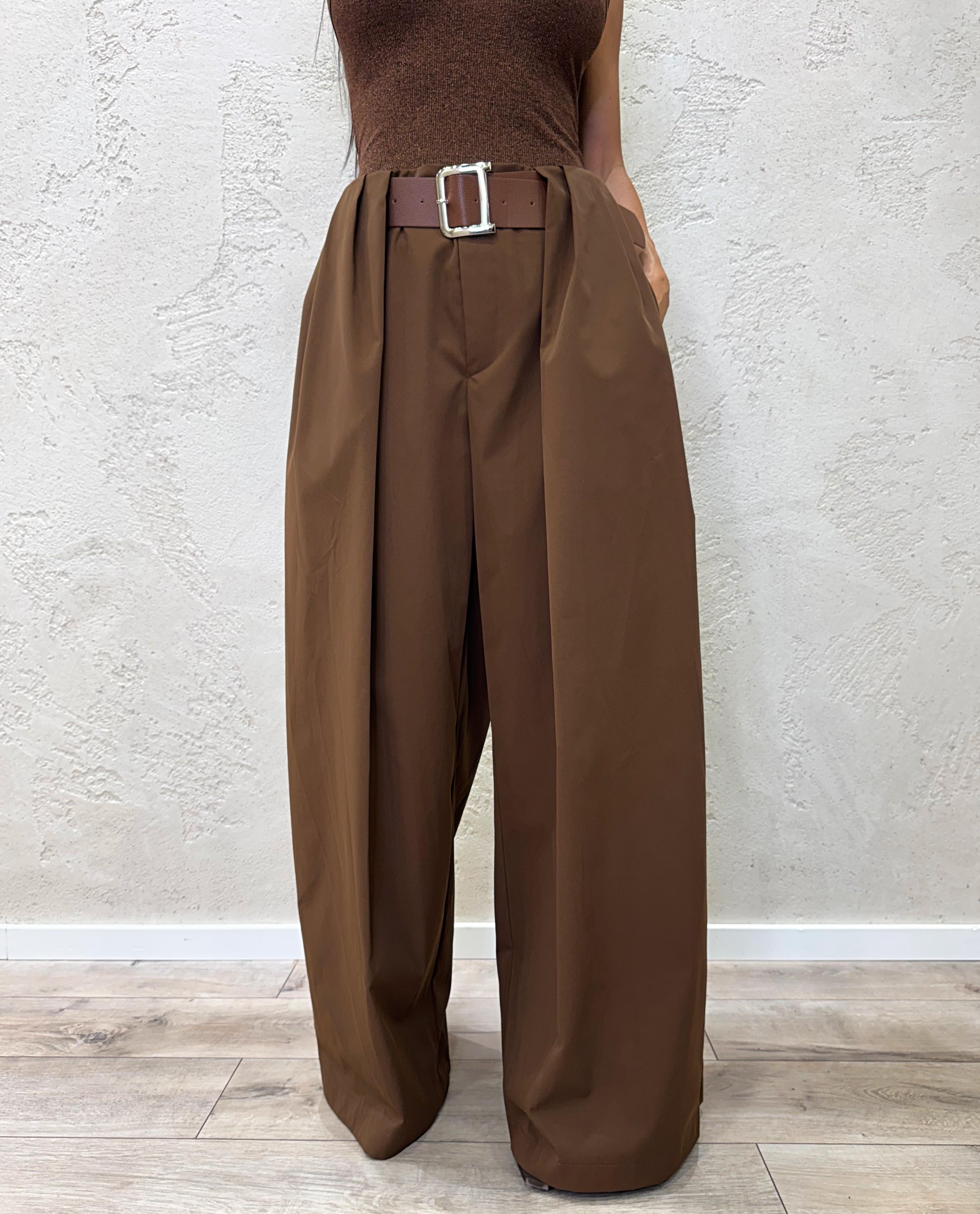 pantalone ampio con pinces PANPIN MARRONE ELEVI 