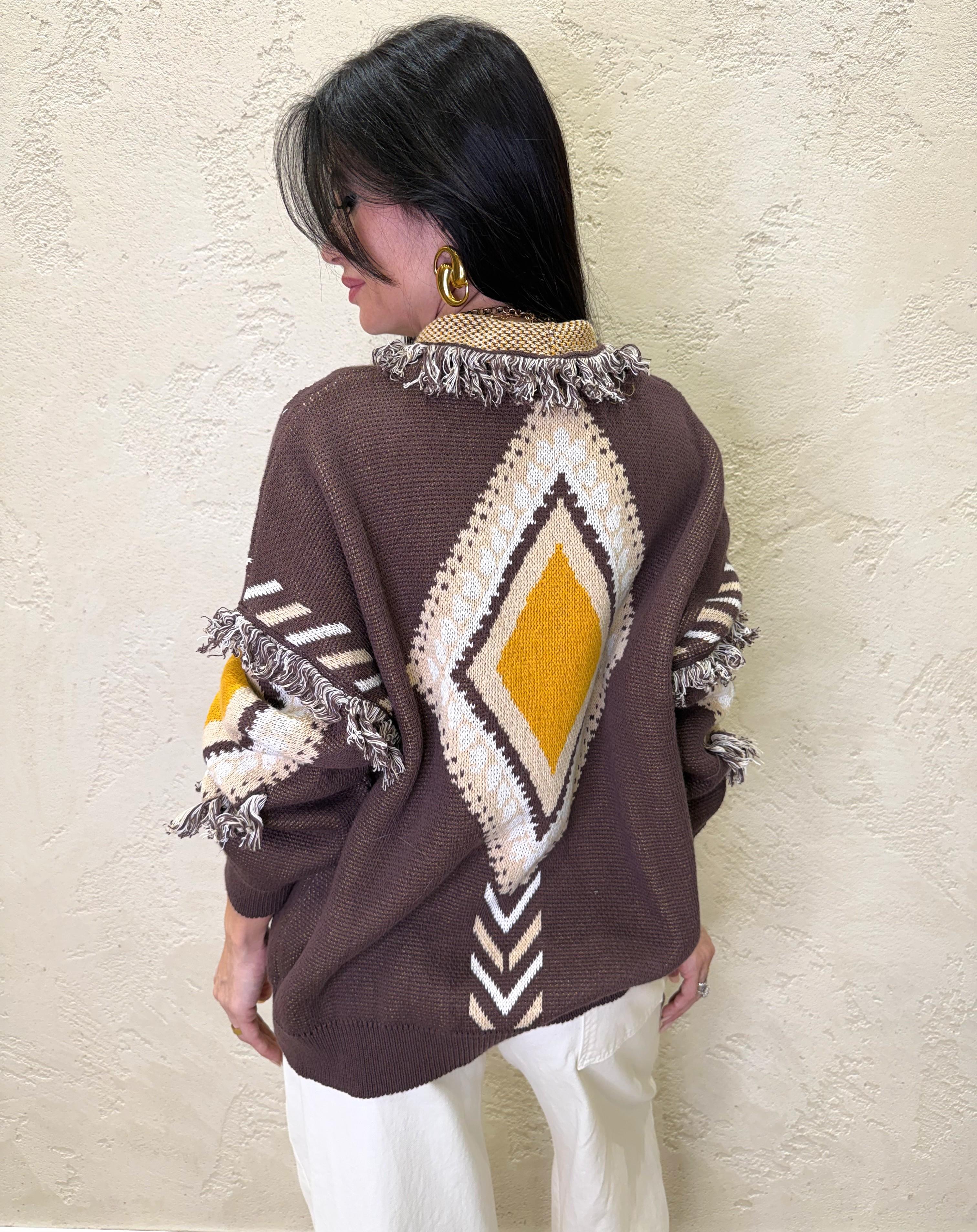 cardigan in maglia aperto con frange P6HMG17A414 MORO/OCRA TENSIONE IN 