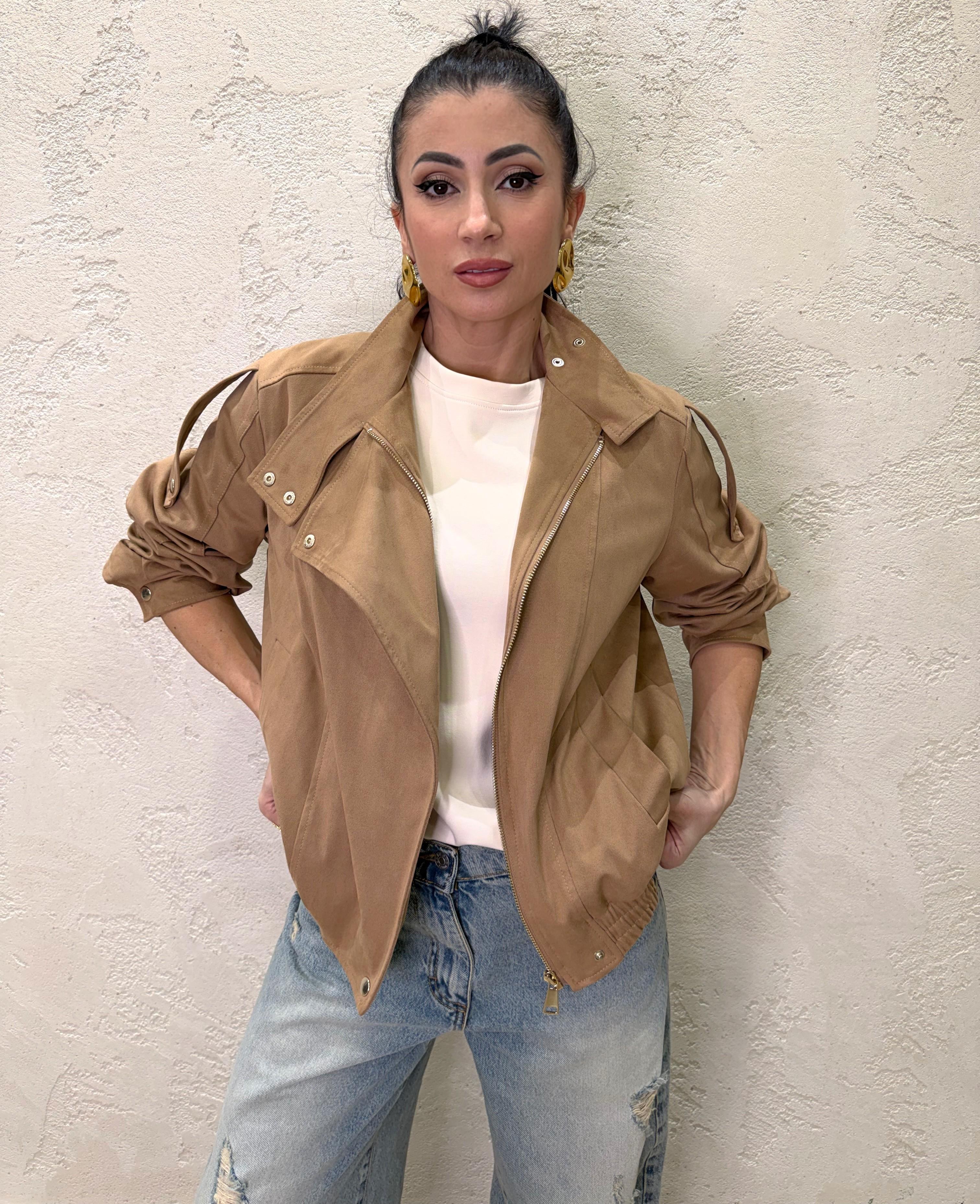 bomber in ecodainetto chiusura asimmetrica 126065L CAPPUCCINO MOTEL 