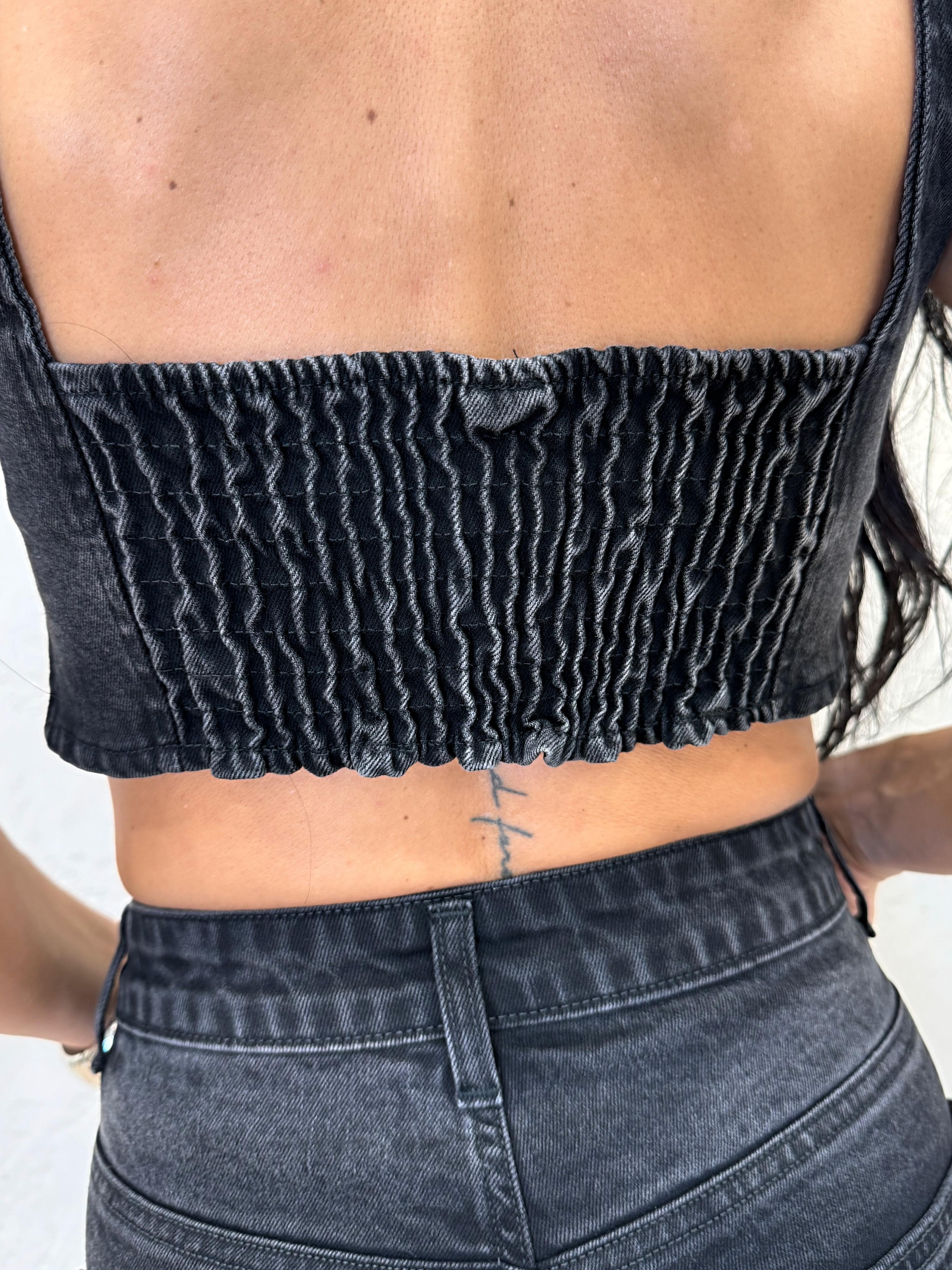 top in jeans con strass TI2449 NERO TENSIONE IN 