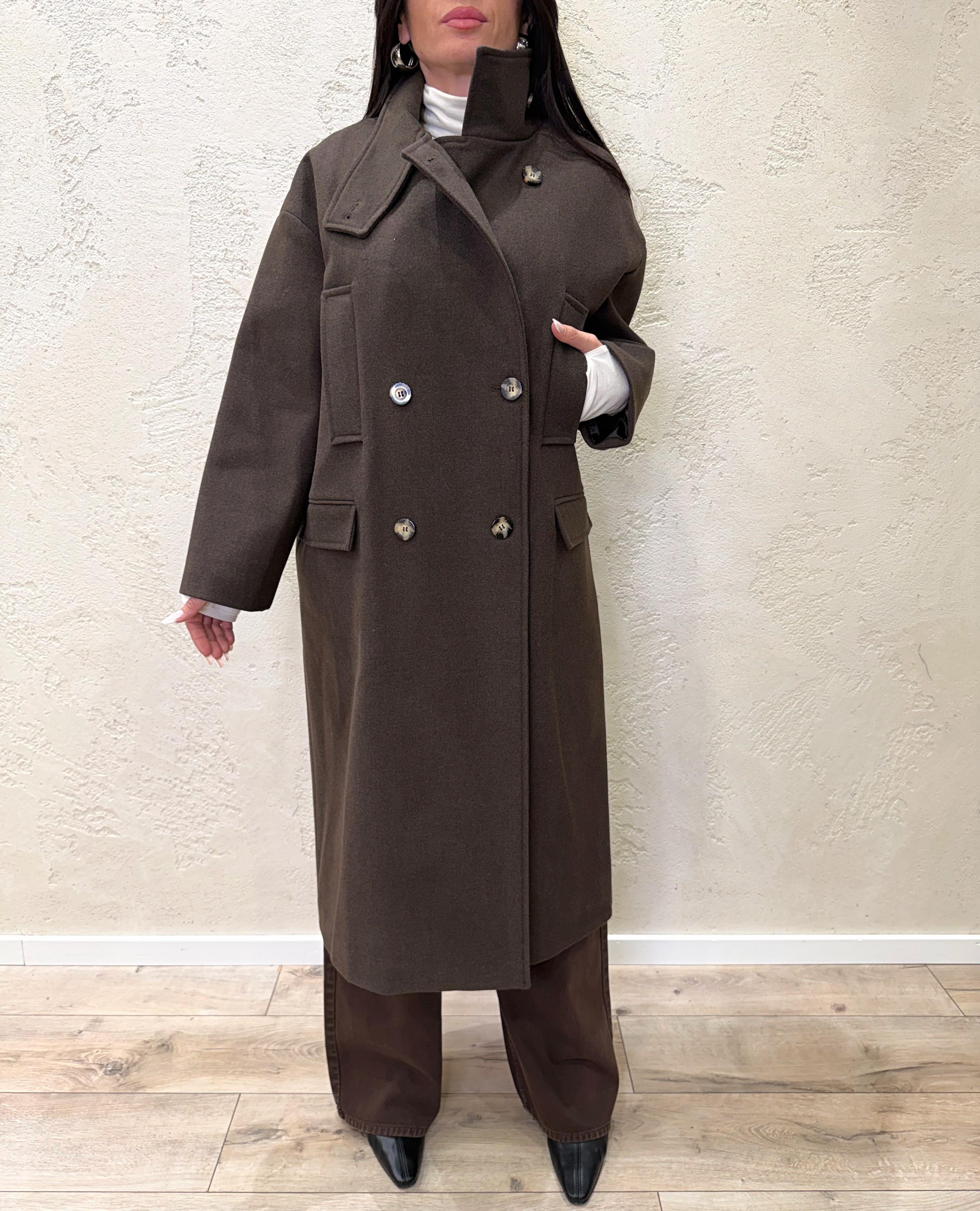 cappotto lungo over misto lana collo alto TF1795 MORO VICOLO 