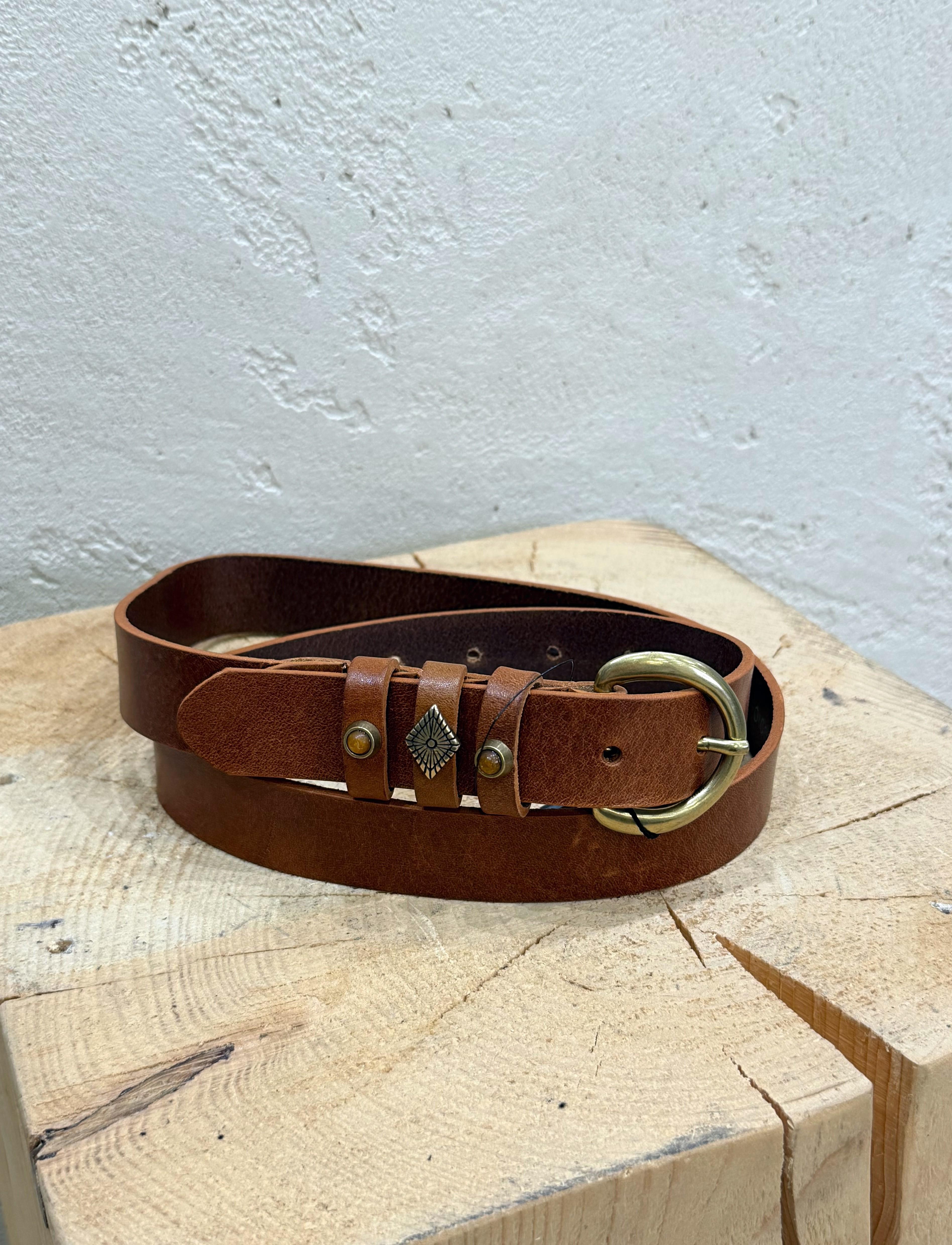 cintura in vero cuoio stile etnico con pietre W2587 CUOIO SUSY MIX 