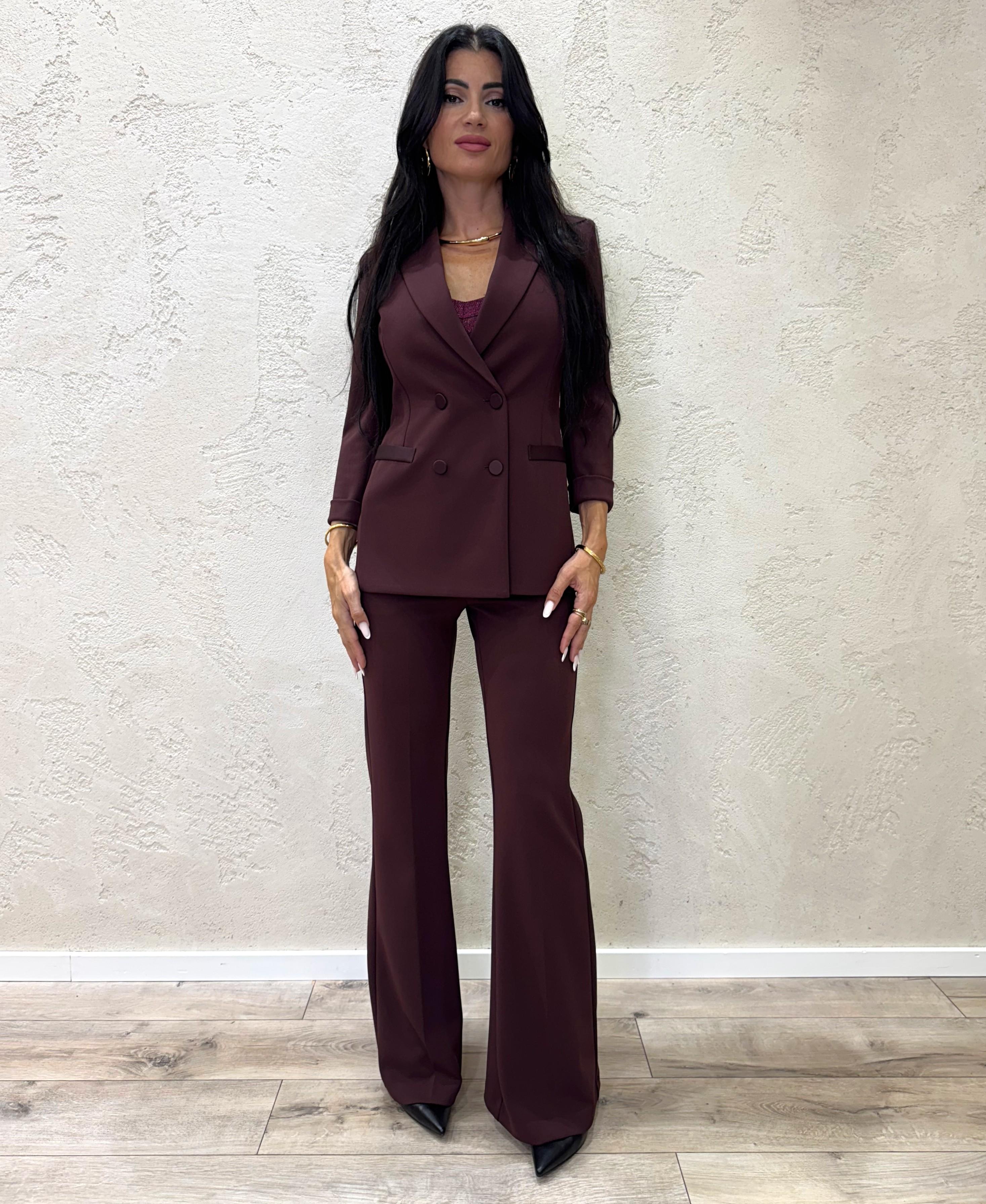 blazer doppiopetto in crepe elasticizzato JU25KAW PRUGNA IMPERIAL 