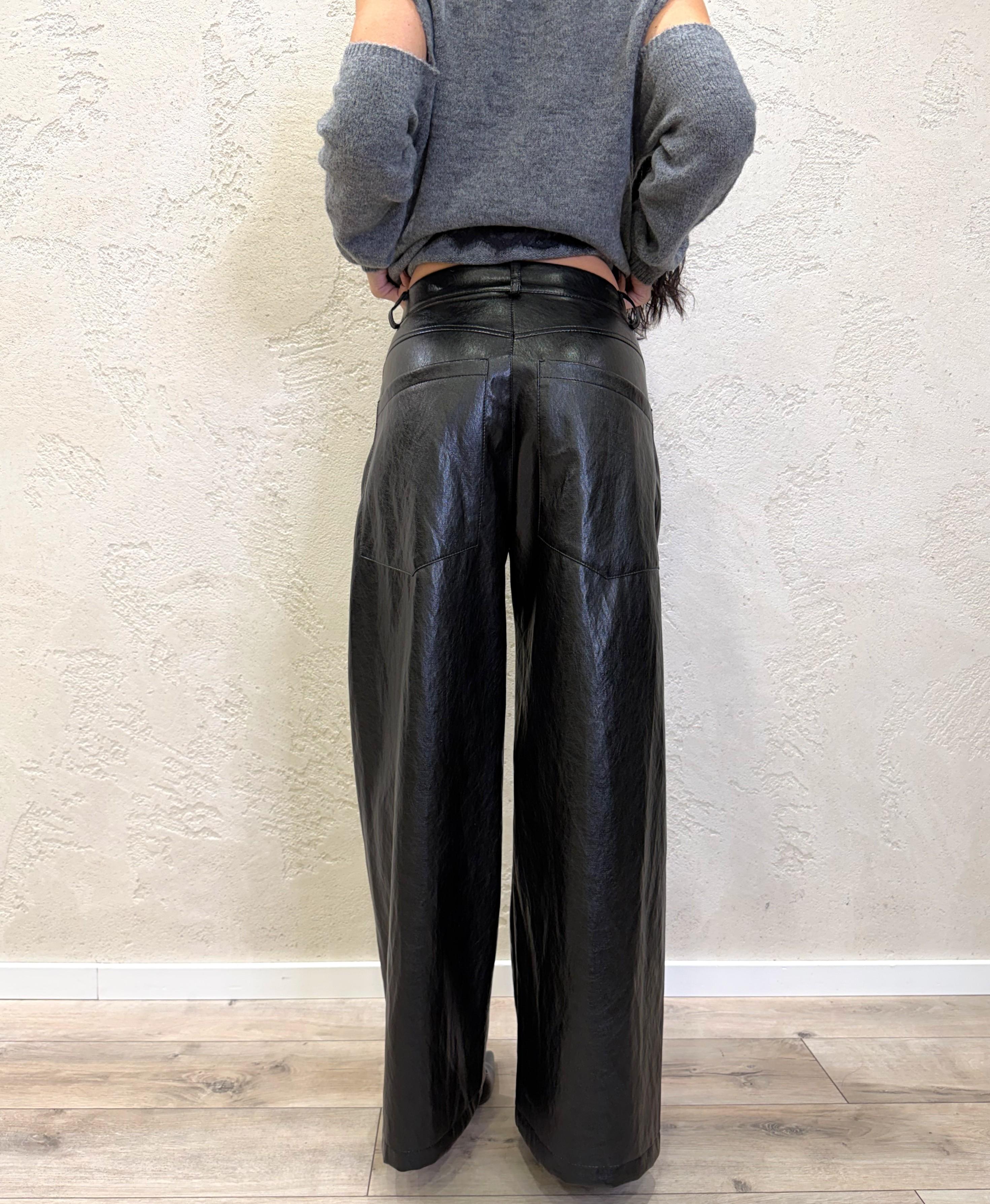 pantalone modello giusi in ecopelle martellata 224155N NERO TENSIONE IN 