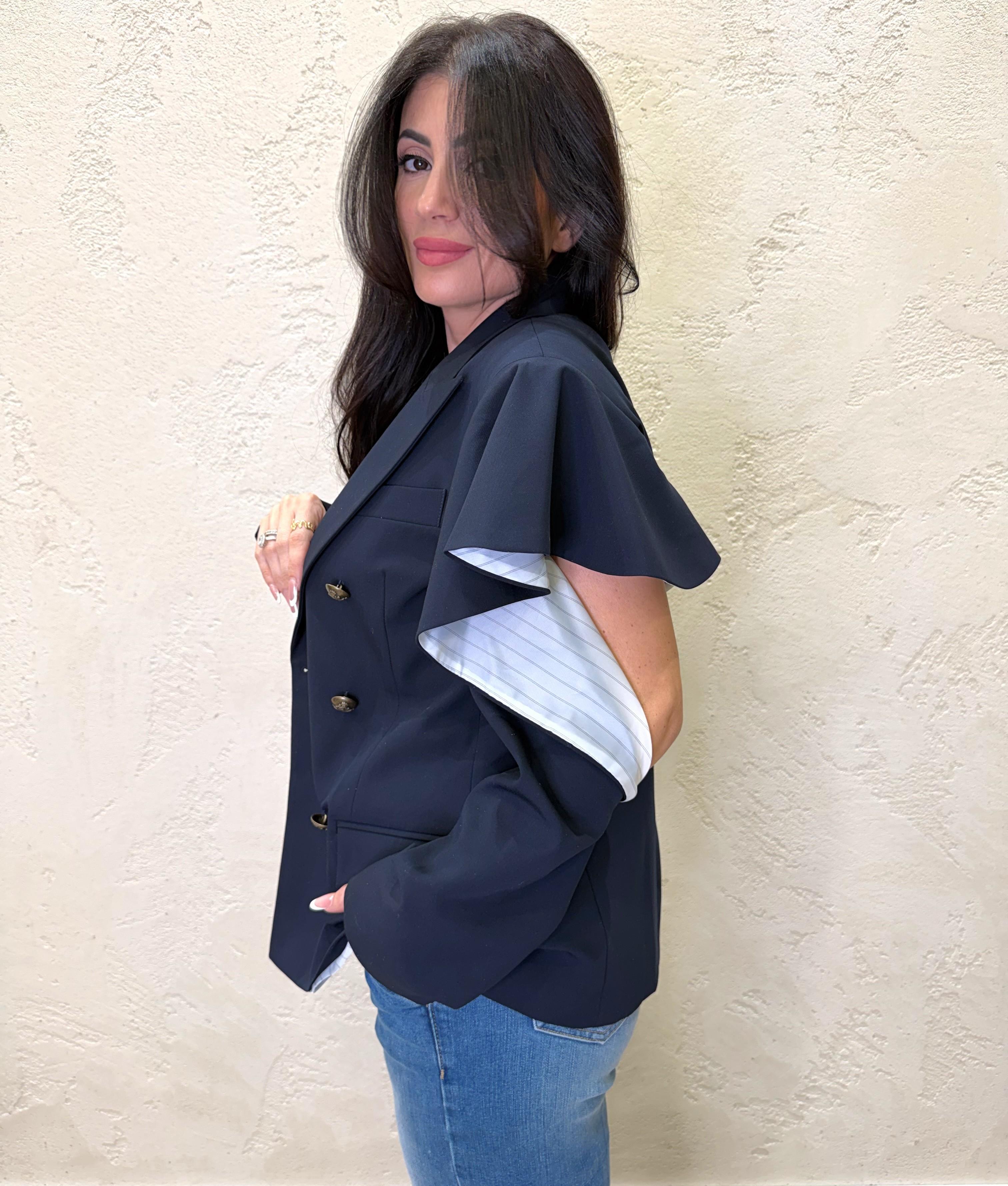 blazer doppio petto con spalle scoperte e rouge TAB0627 BLU NOTTE VICOLO 