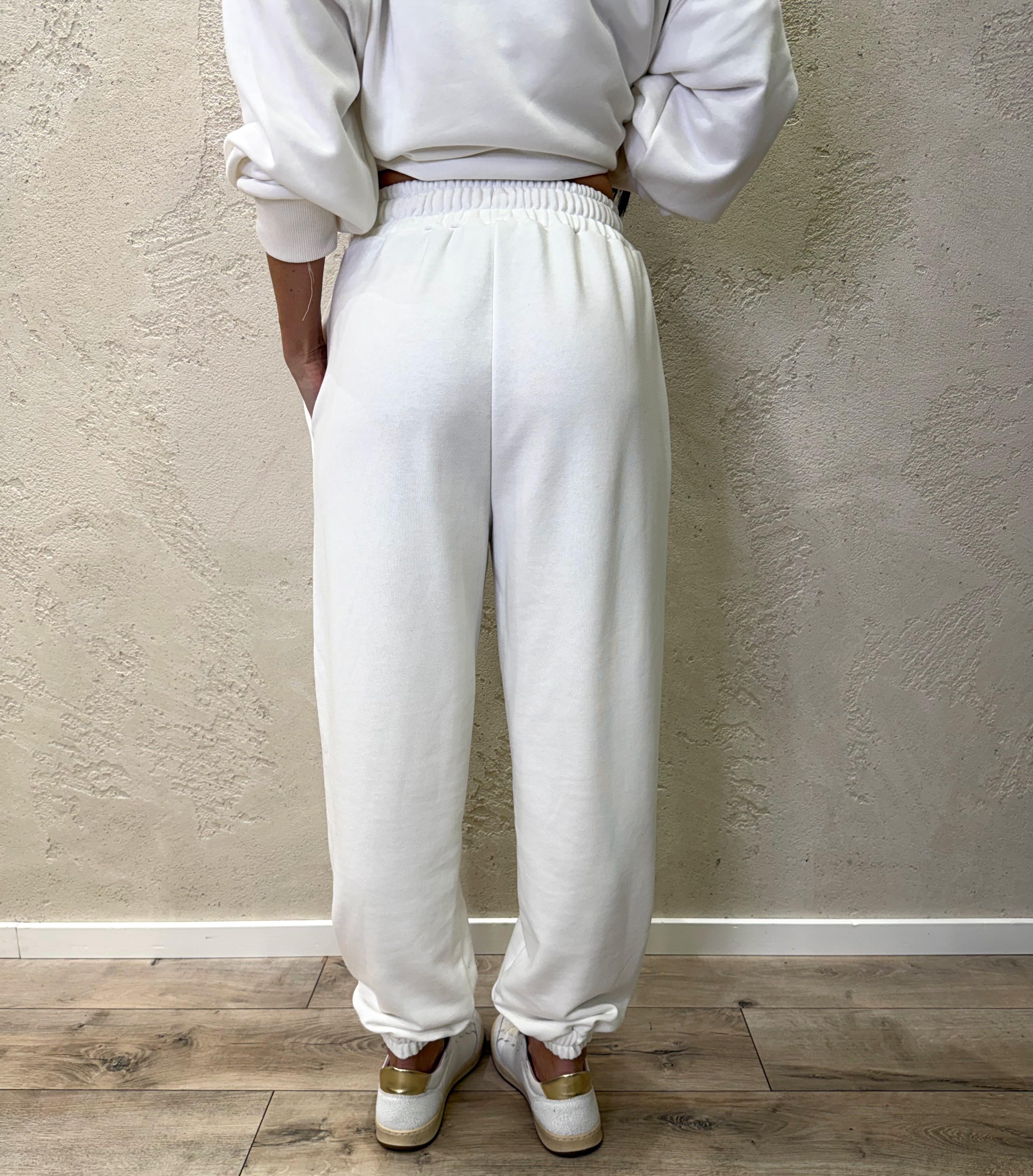 pantaloni di tuta garzata con stampa e polsini sul fondo 26P3971 PANNA/BLU TENSIONE IN 