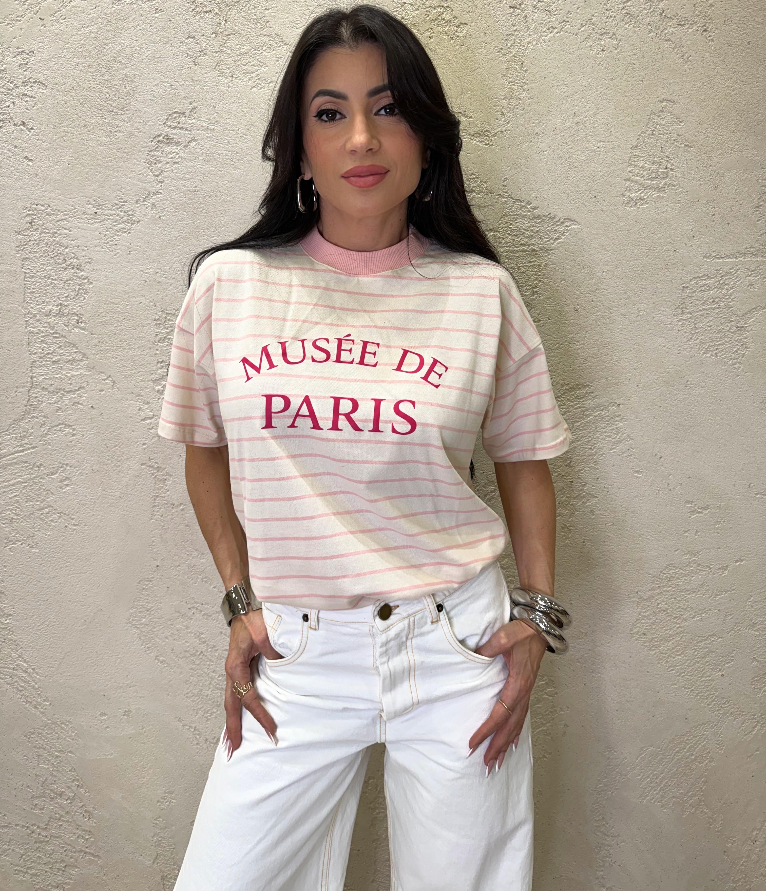 t-shirt a righe musèe de paris RAB0547 ROSA VICOLO 