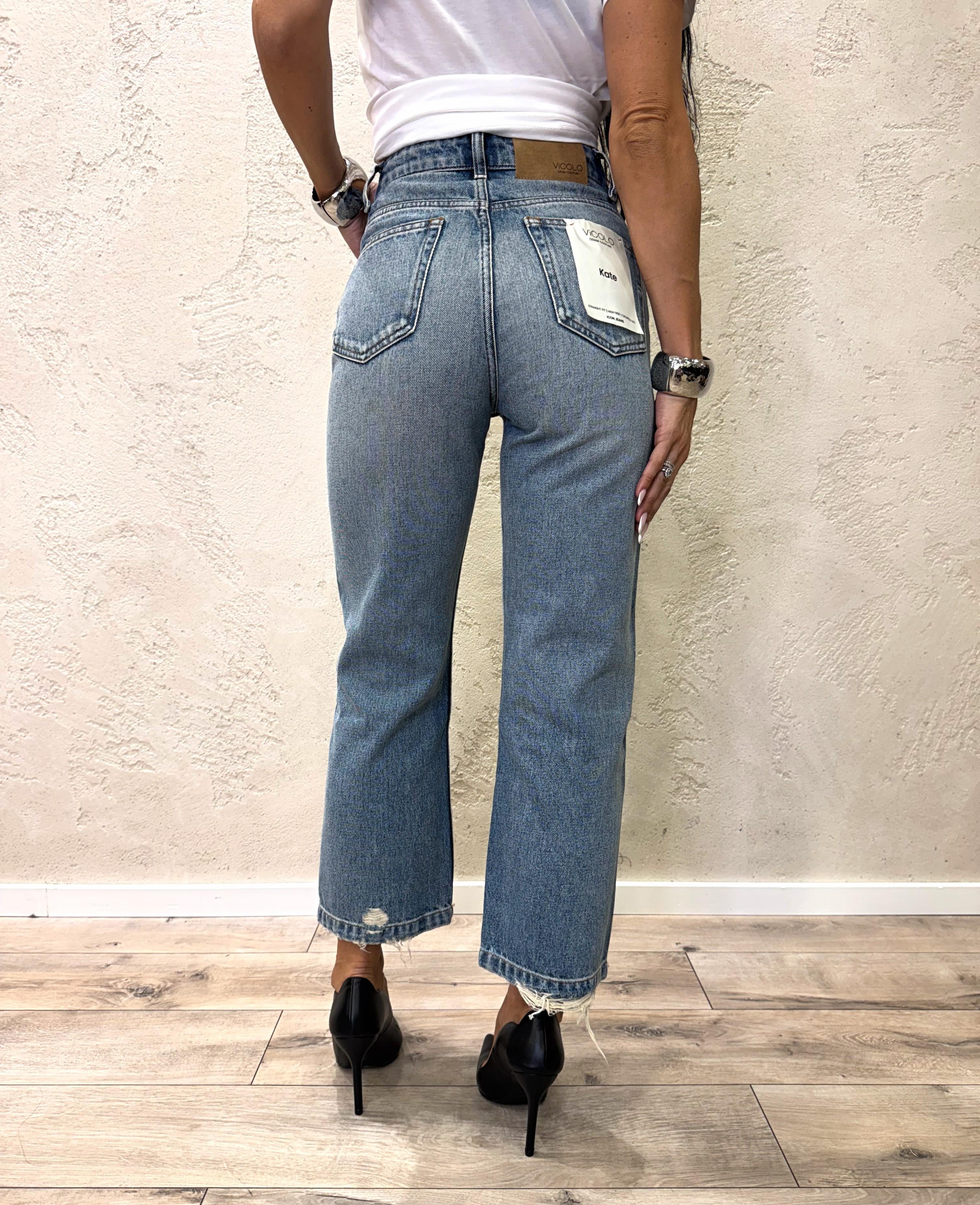 jeans modello kate a gamba dritta con rotture DF5191 SKY VICOLO 