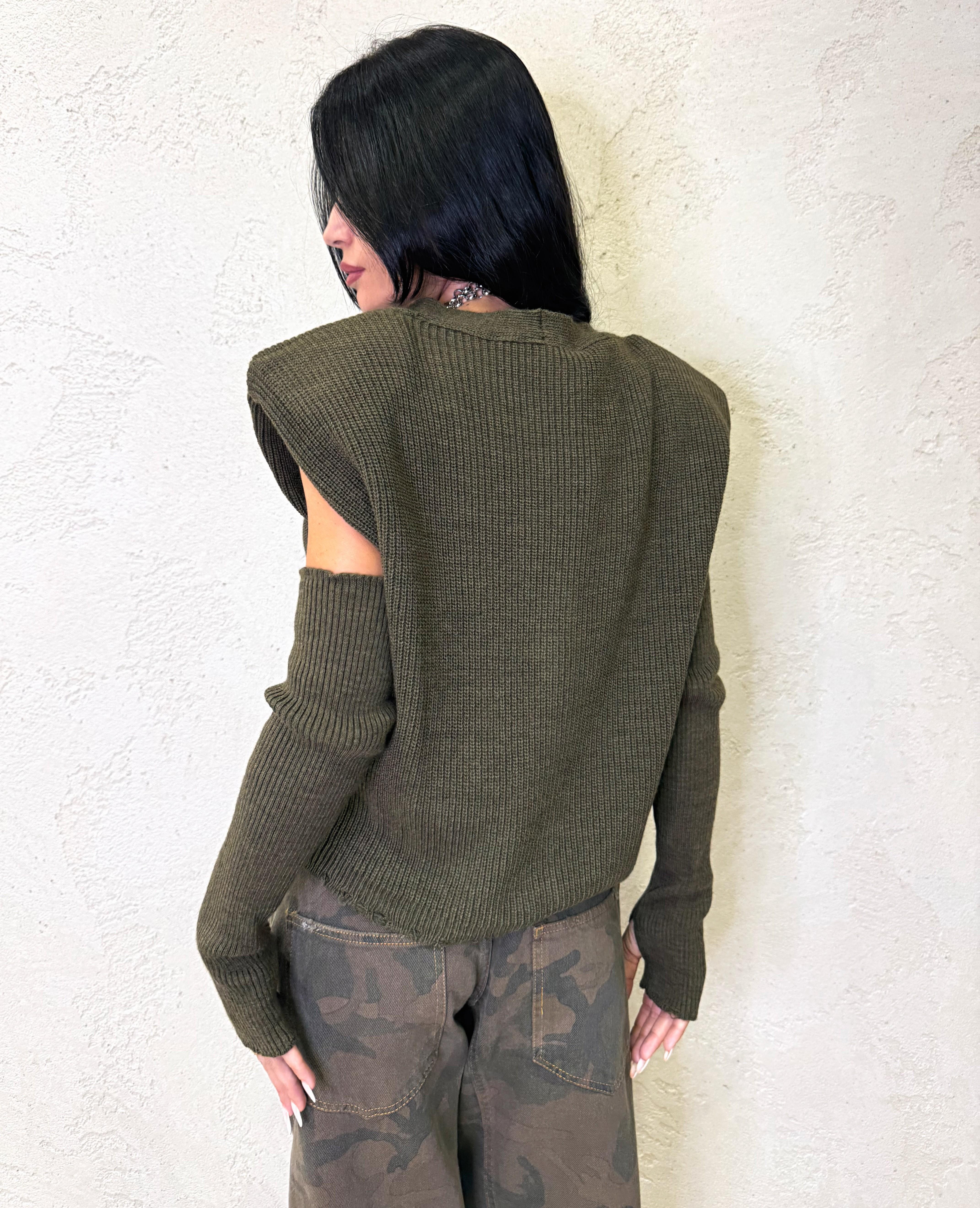 gilet misto lana con spalline e manicotti LFP-P015 MILITARE HAVEONE 