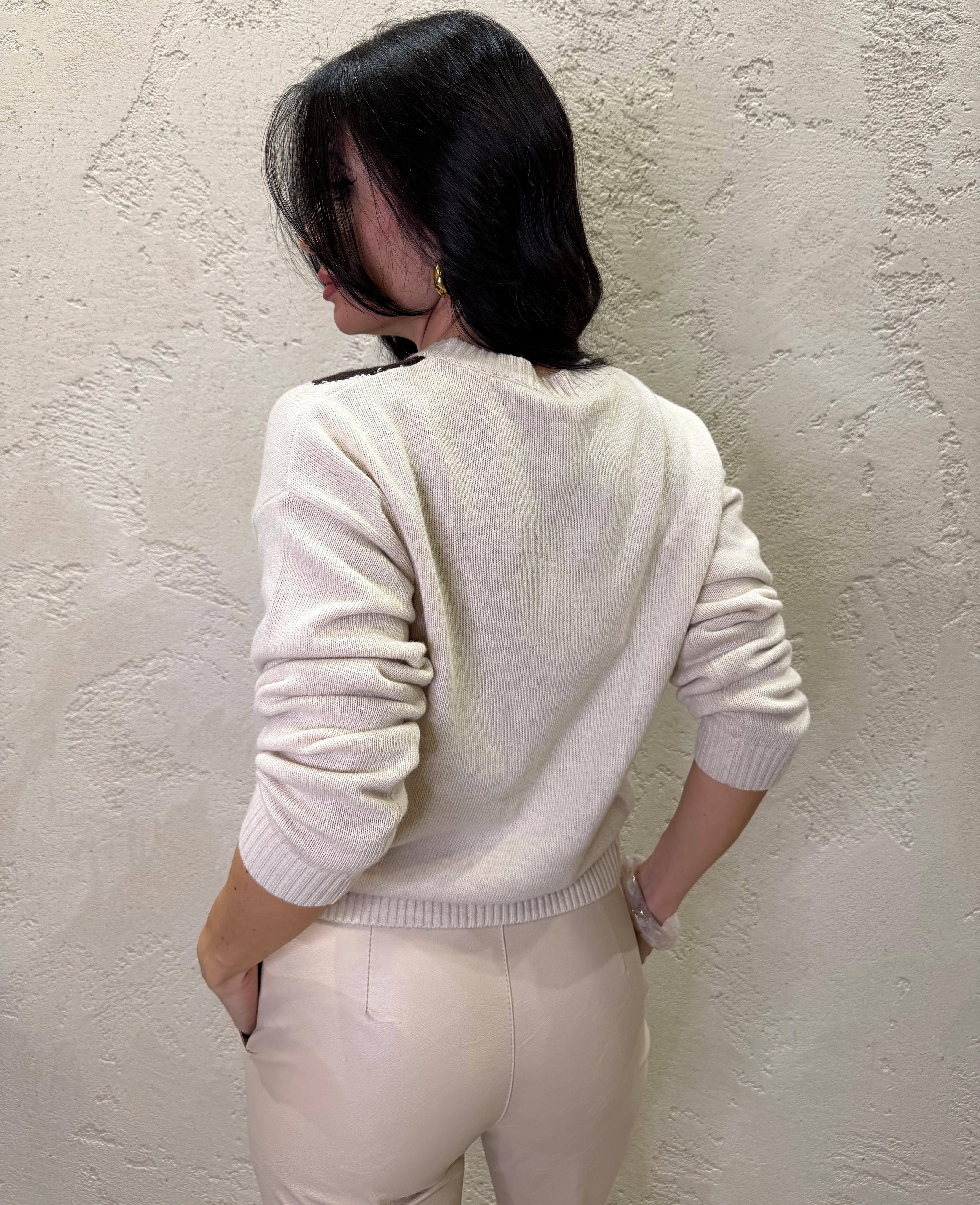 pull misto lana e cashmere fantasia rombi D82105 BURRO/MORO TENSIONE IN 