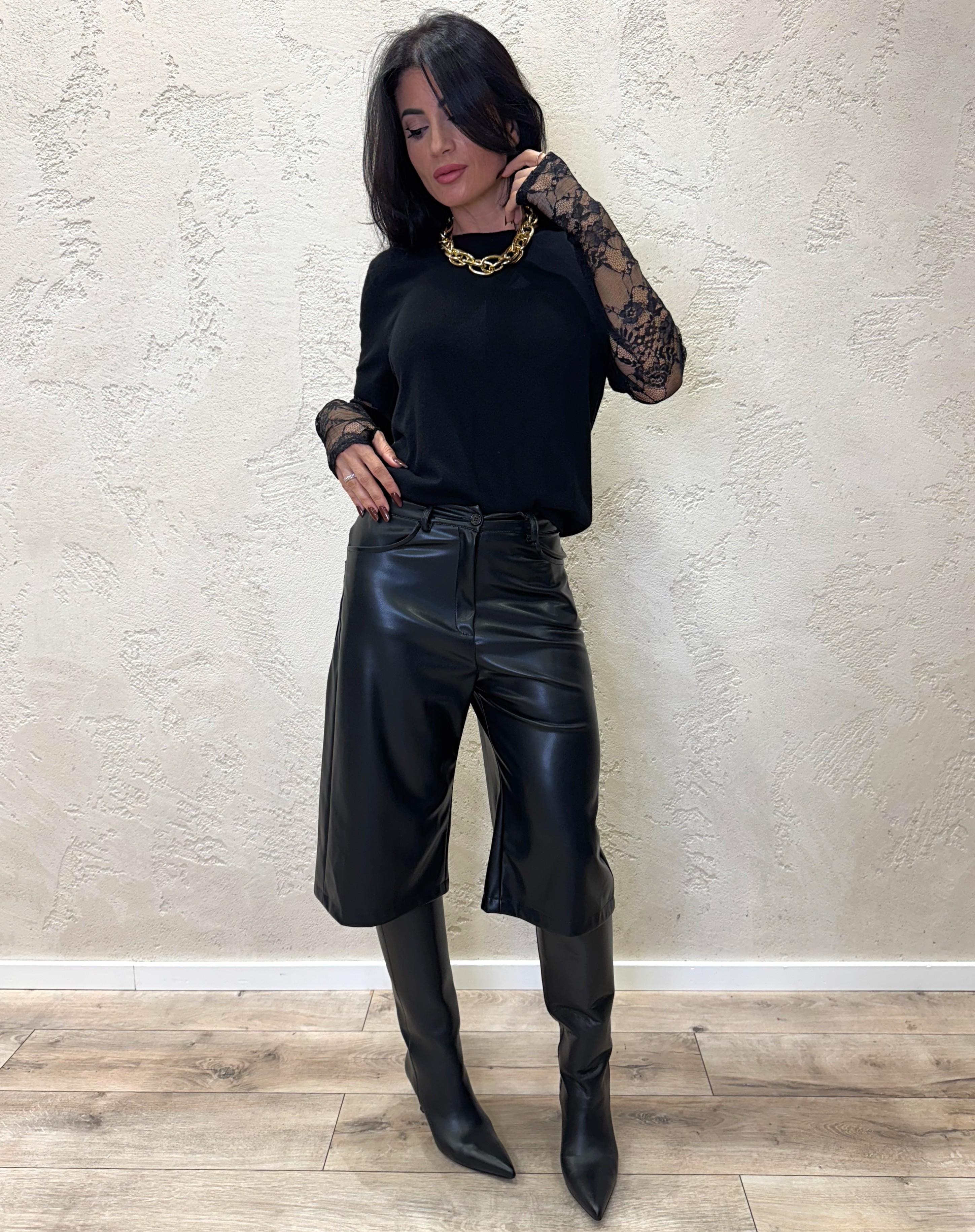 maxi bermuda in ecopelle 224191 NERO TENSIONE IN 