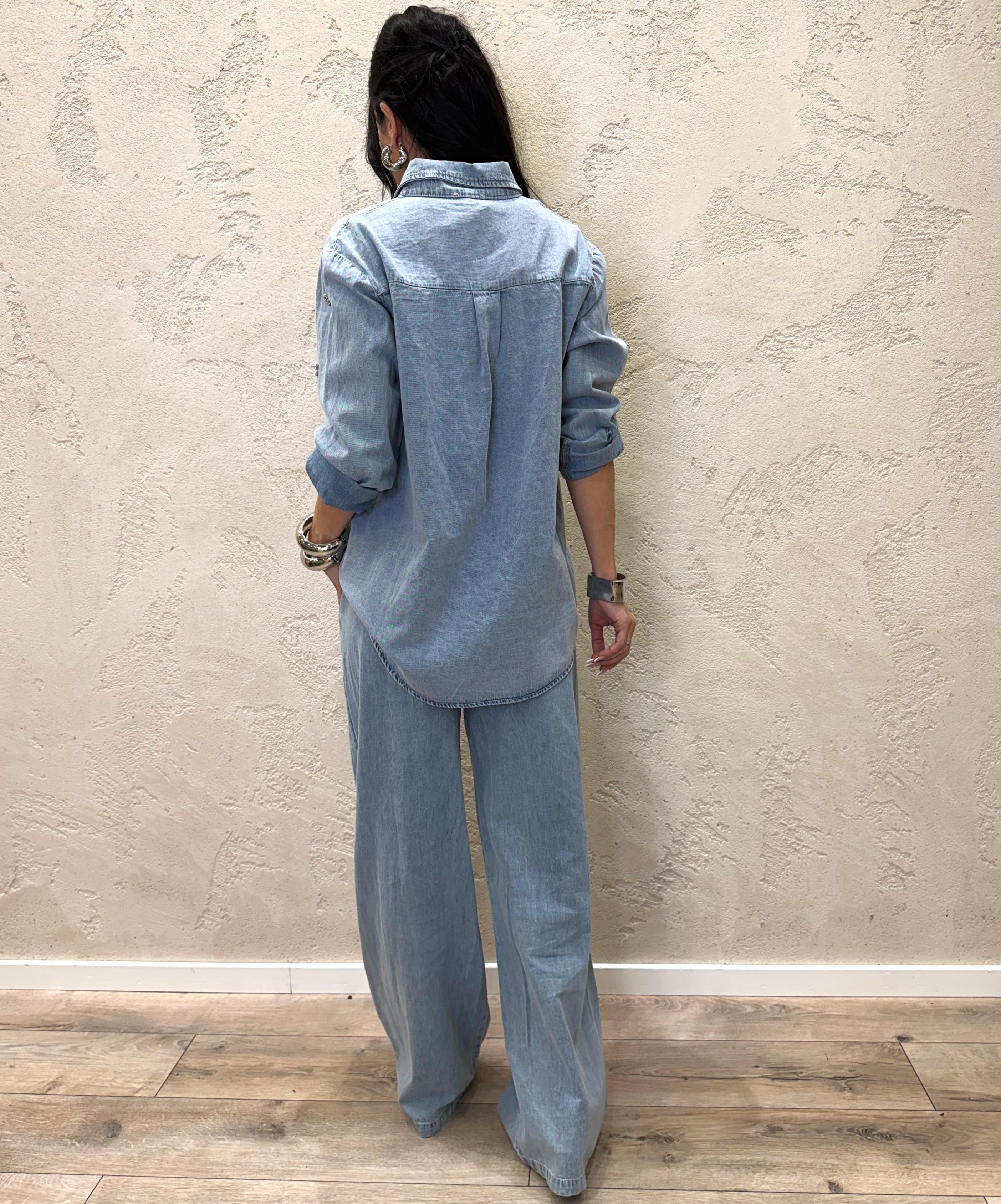 completo tela chambray con dettaglio di strass MF25061 DENIM SUSY MIX 