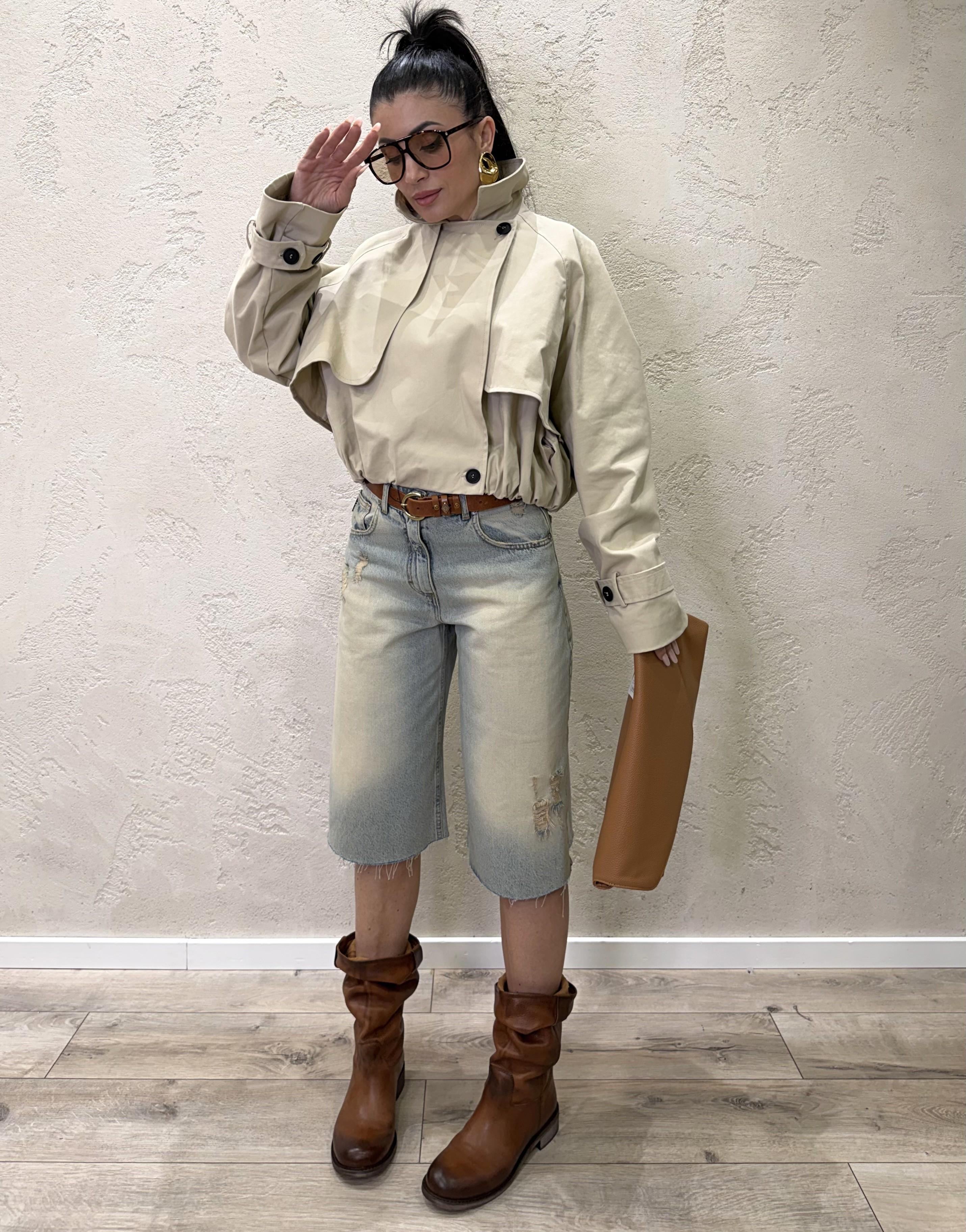 maxi bermuda in tela ferma modello koji effetto vintage con rotture PLS-Q032 DENIM BLU HAVEONE 