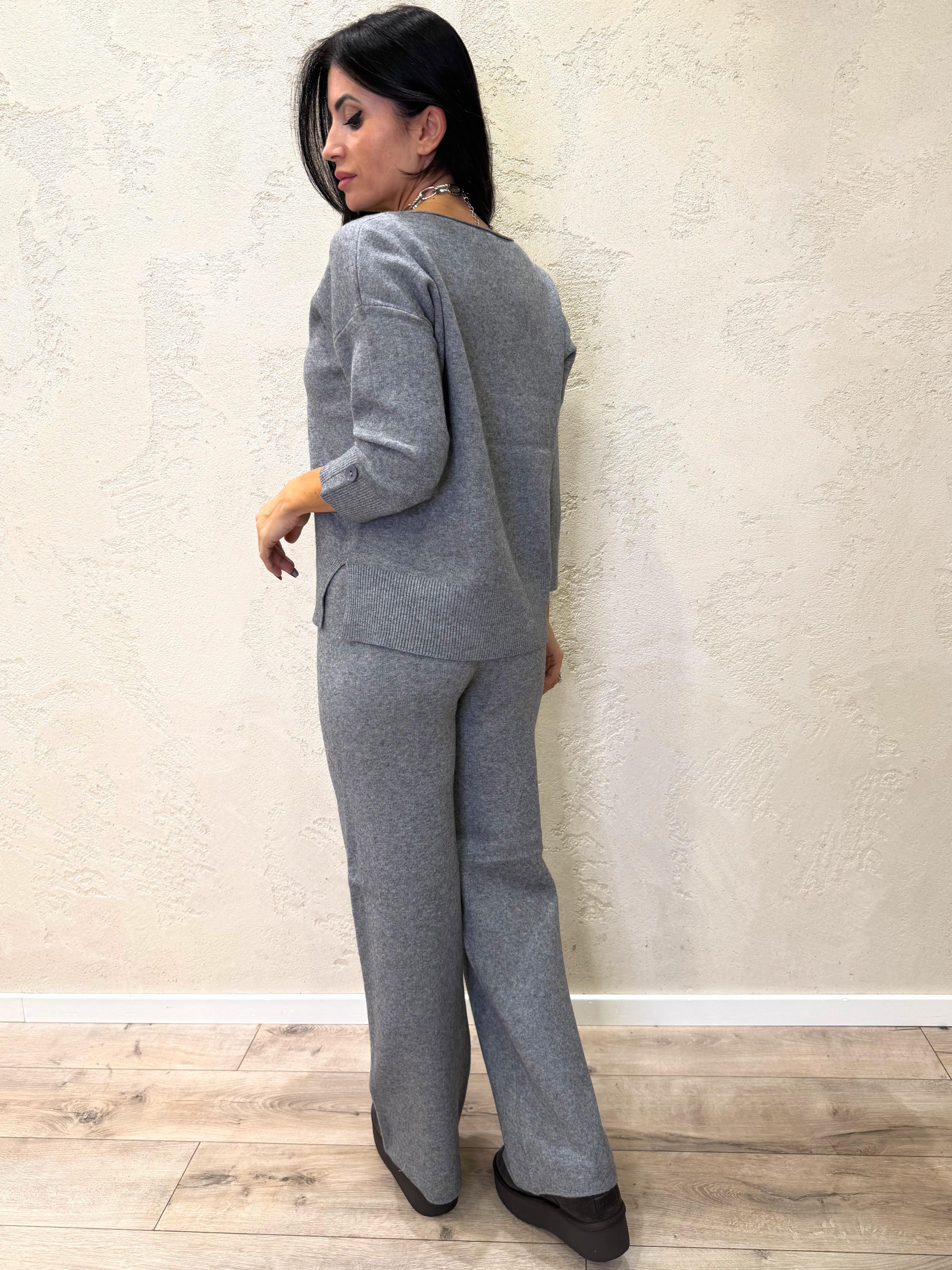completo in maglia pull con scollo a barchetta e pantalone  a gamba larga CMCBAR GRIGIO ELEVI 
