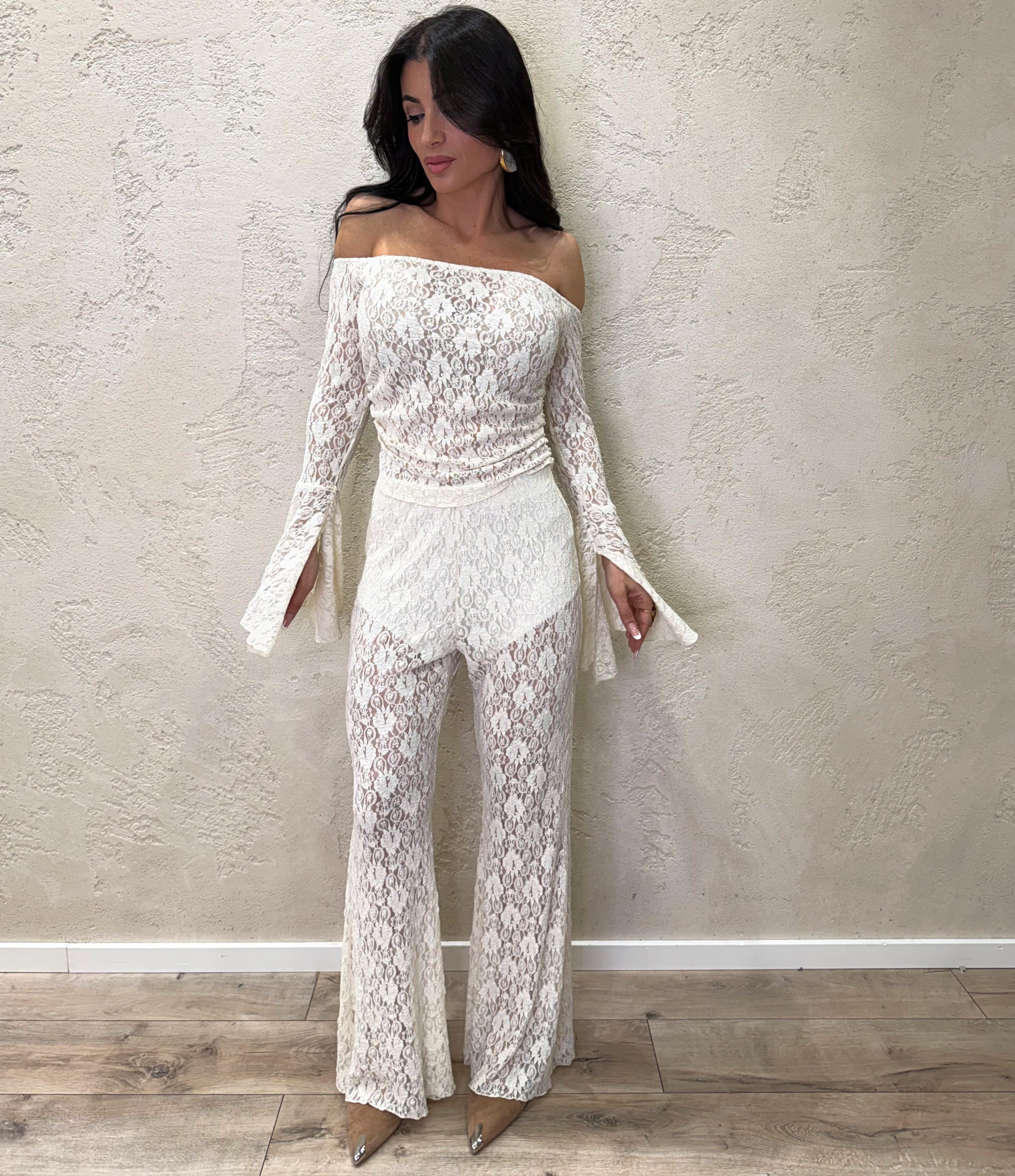 pantalone a zampa in pizzo PVS-Q398 BURRO HAVEONE 