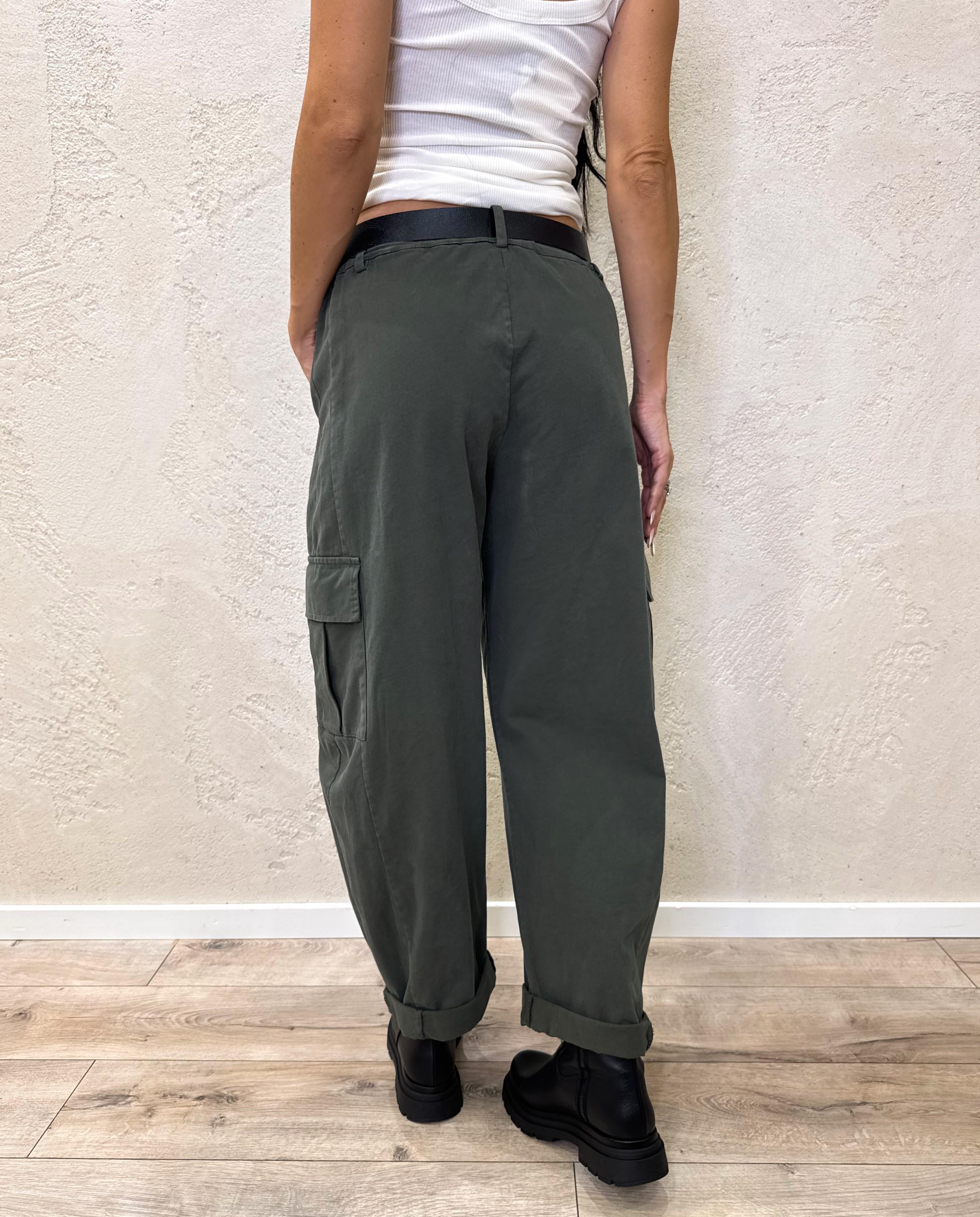 pantalone elasticizzato modello baloon tasconato 59080G VERDE MILITARE SUSY MIX 