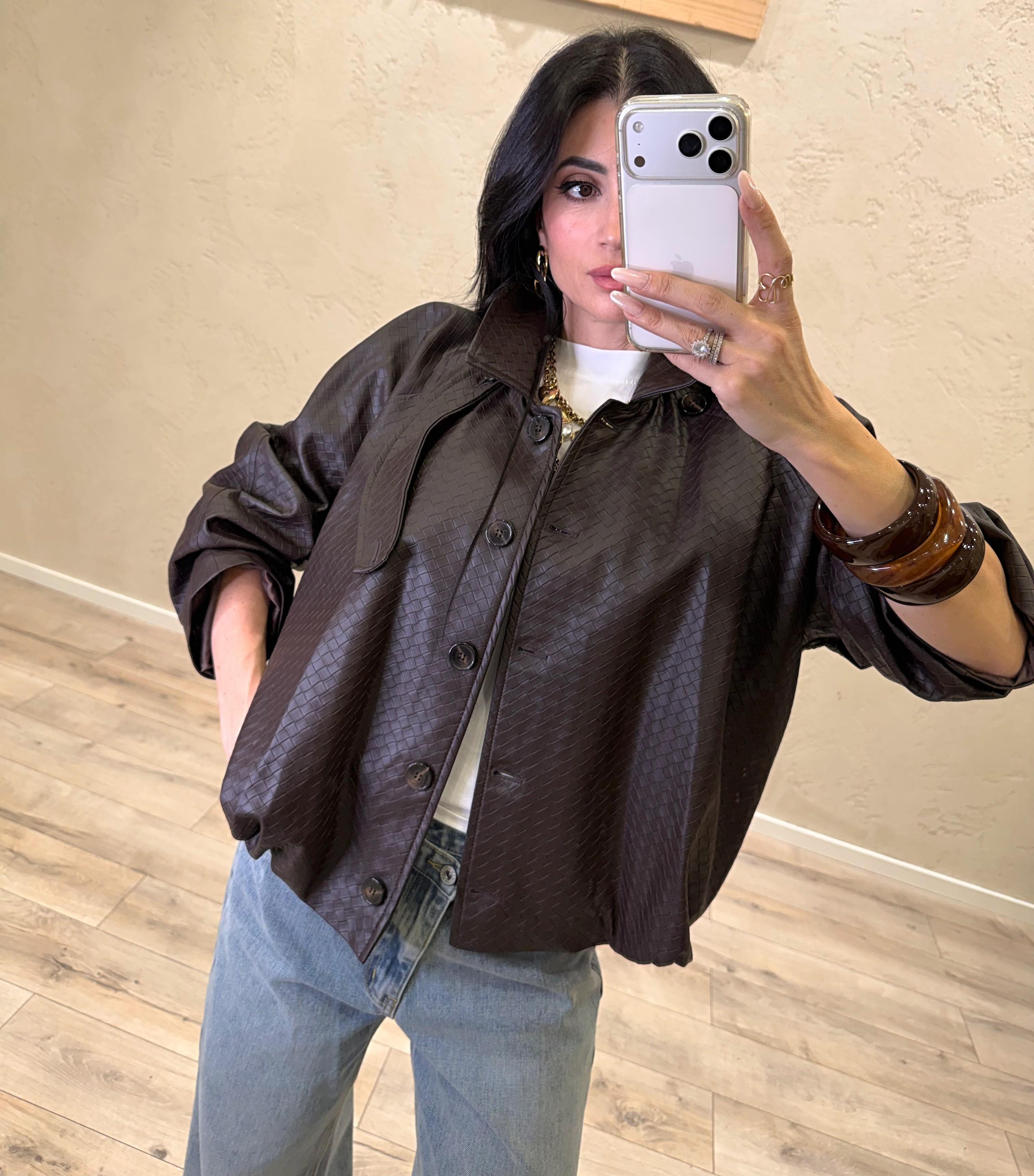 bomber  in ecopelle goffrata effetto intreccio 26B4008 MORO TENSIONE IN 