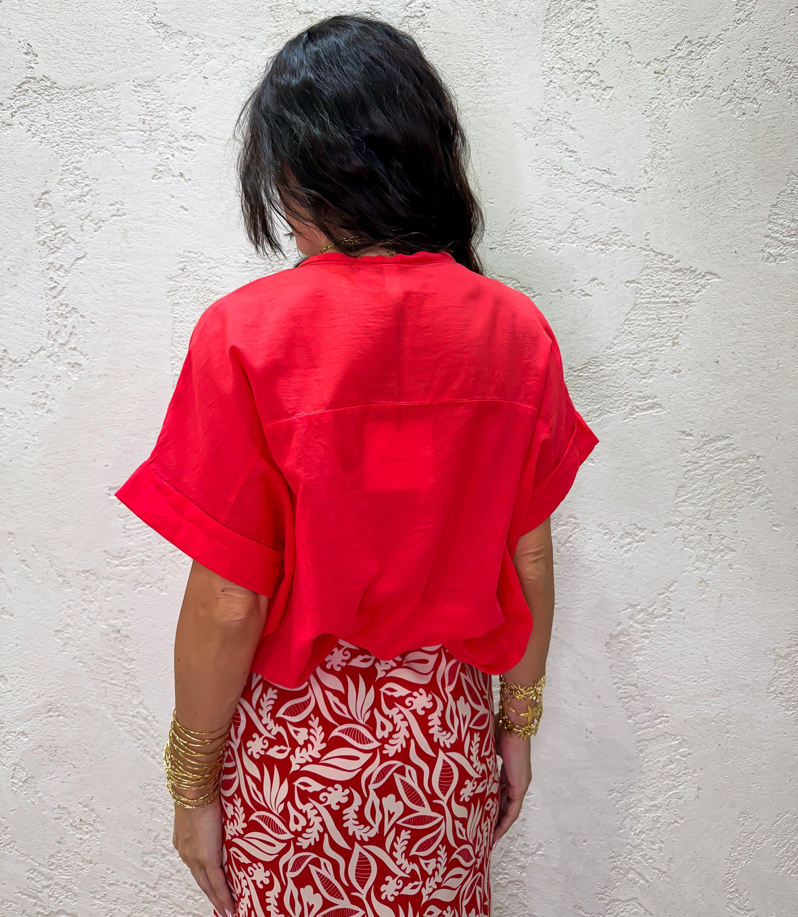 camicia in mussola di cotone S26CL37 ROSSO TENSIONE IN 