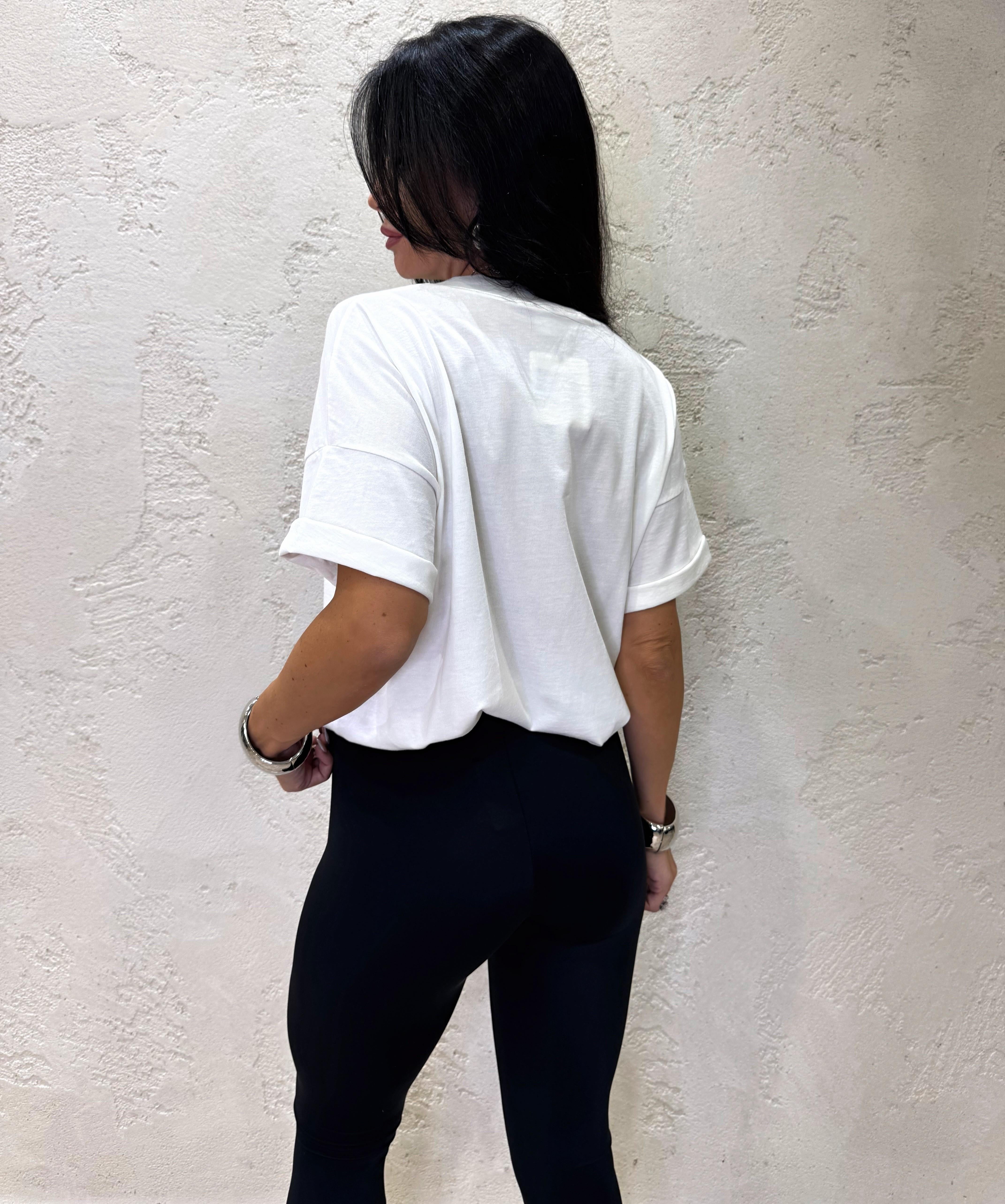 t-shirt over con stampa barboncini RF0216 BIANCO VICOLO 