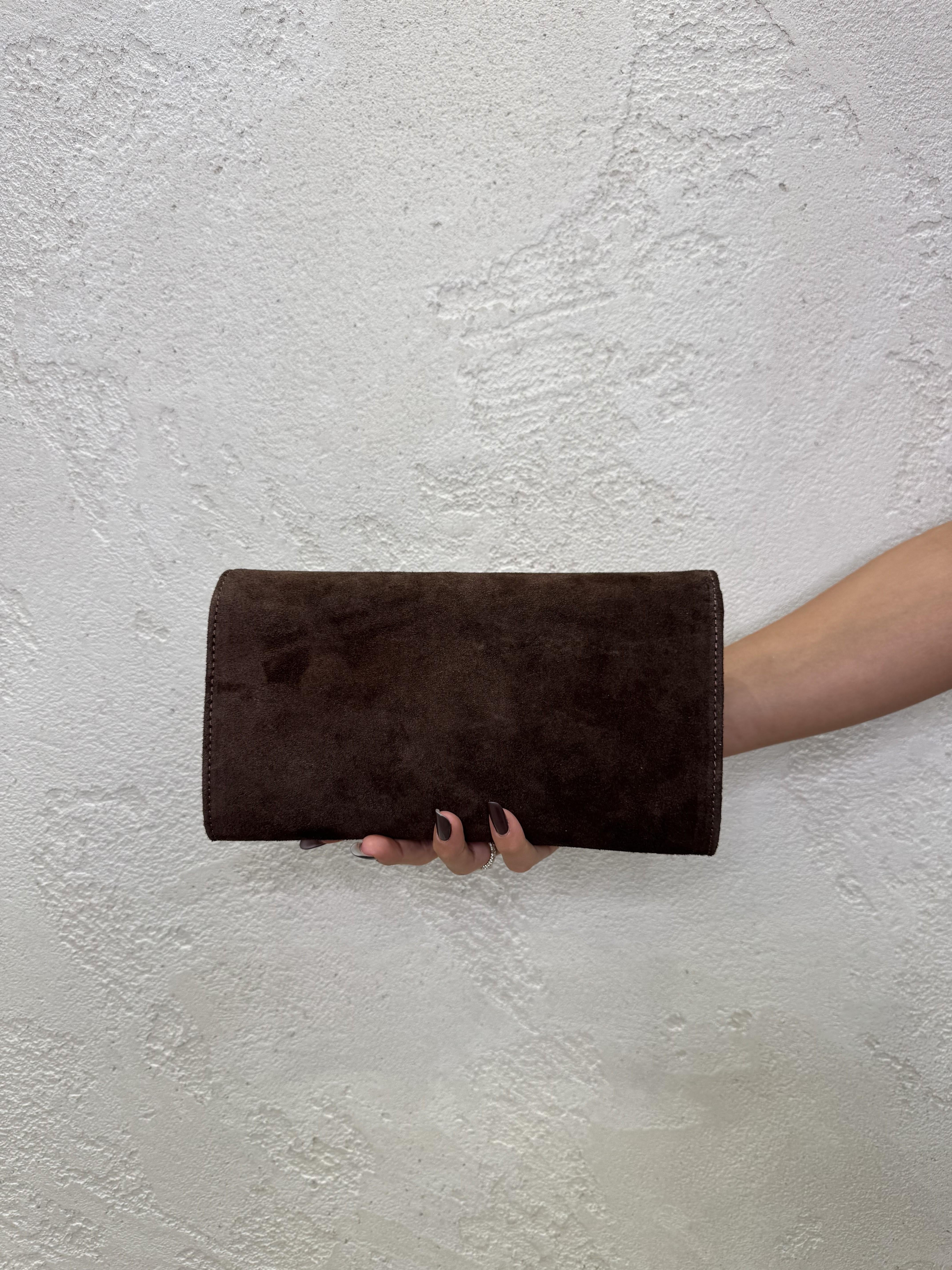 borsa clutch scamosciata in vera pelle CLUTCHSCAM MORO ELEVI 