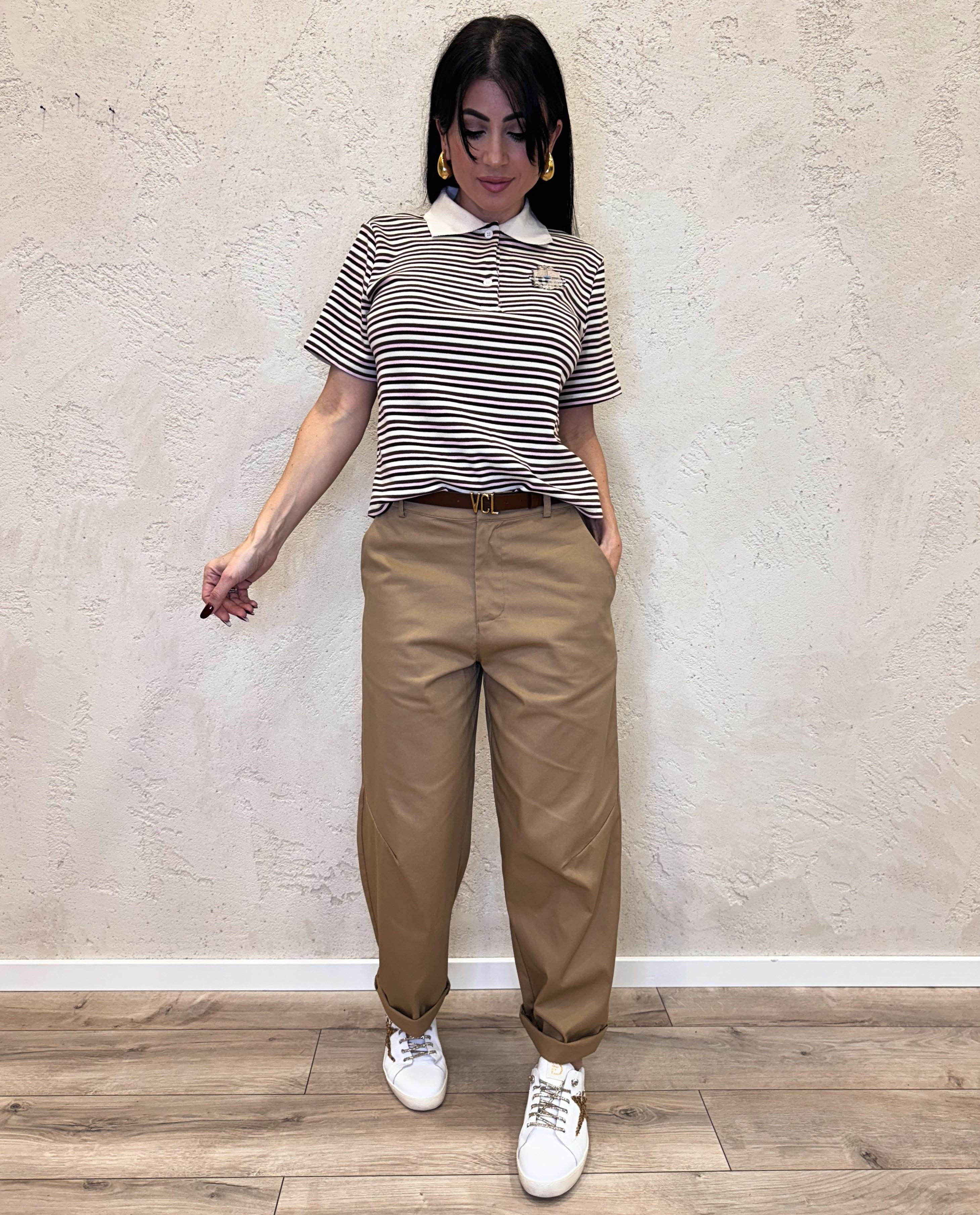 pantaloni in cotone modello ferro di cavallo 35944G SABBIA MOTEL 