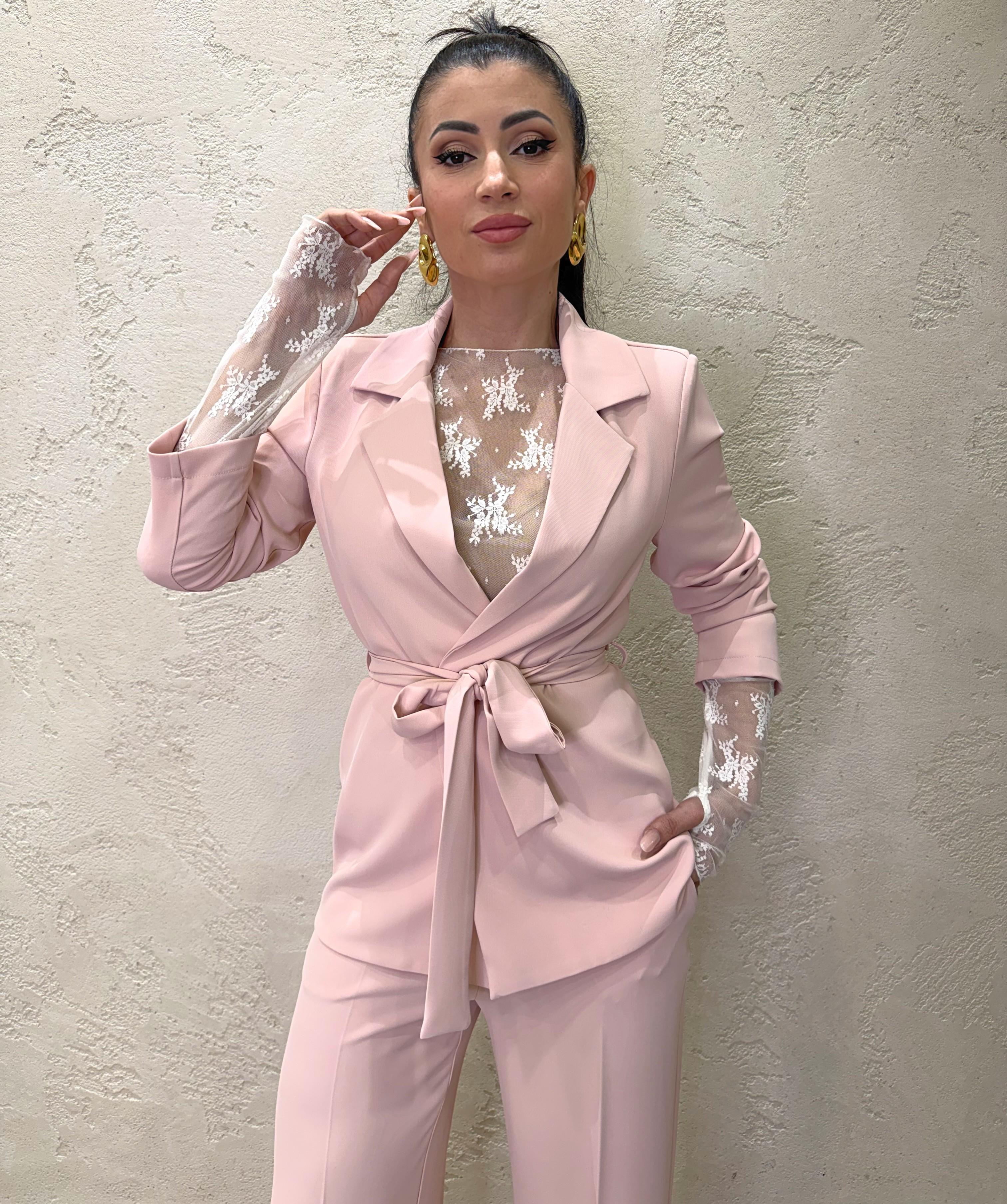 completo blazer con cintura e pantalone tessuto fluido 303211 ROSA CIPRIA SUSY MIX 