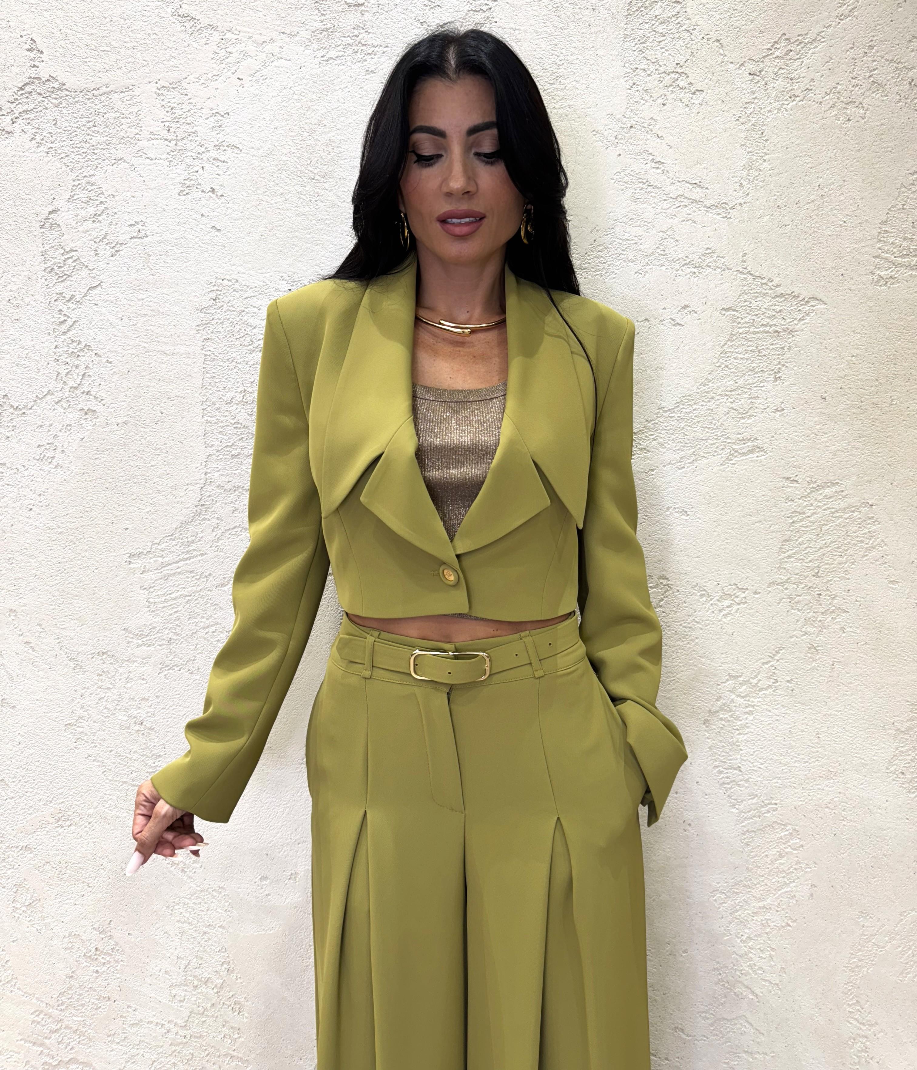 blazer crop con collo revers a punta JBG0KHX OLIO IMPERIAL 