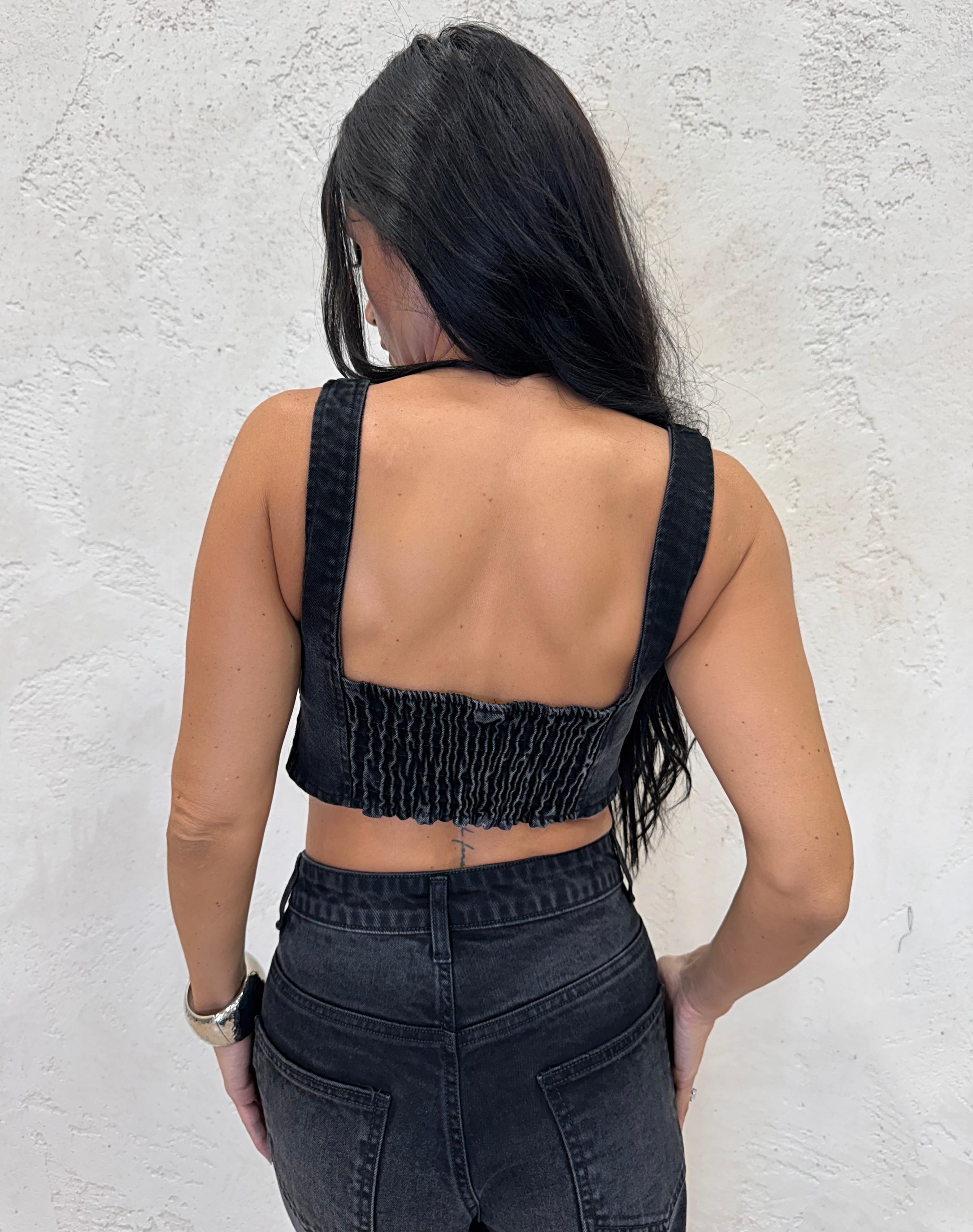 top in jeans con strass TI2449 NERO TENSIONE IN 