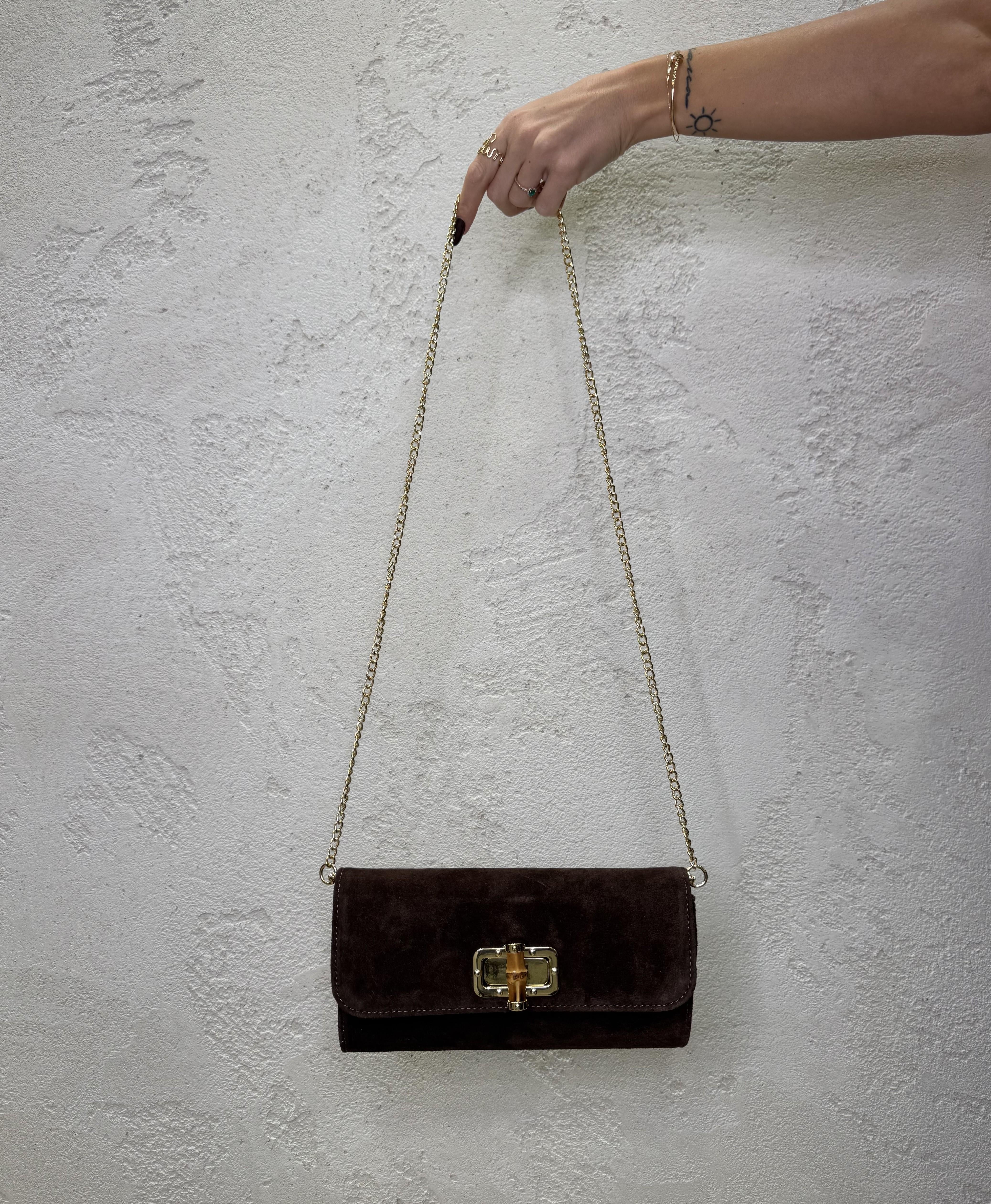 borsa clutch scamosciata in vera pelle CLUTCHSCAM MORO ELEVI 