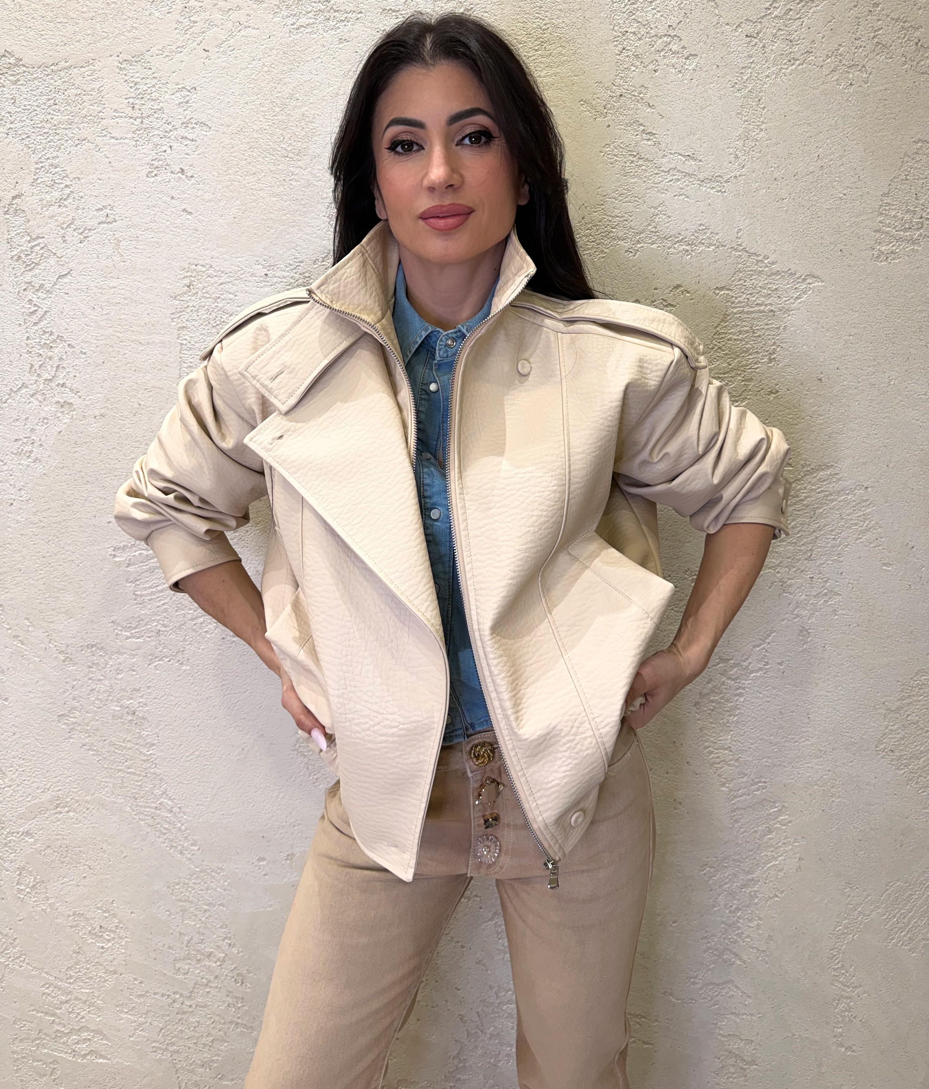 bomber biker in ecopelle martellata TAB1350 BURRO VICOLO 