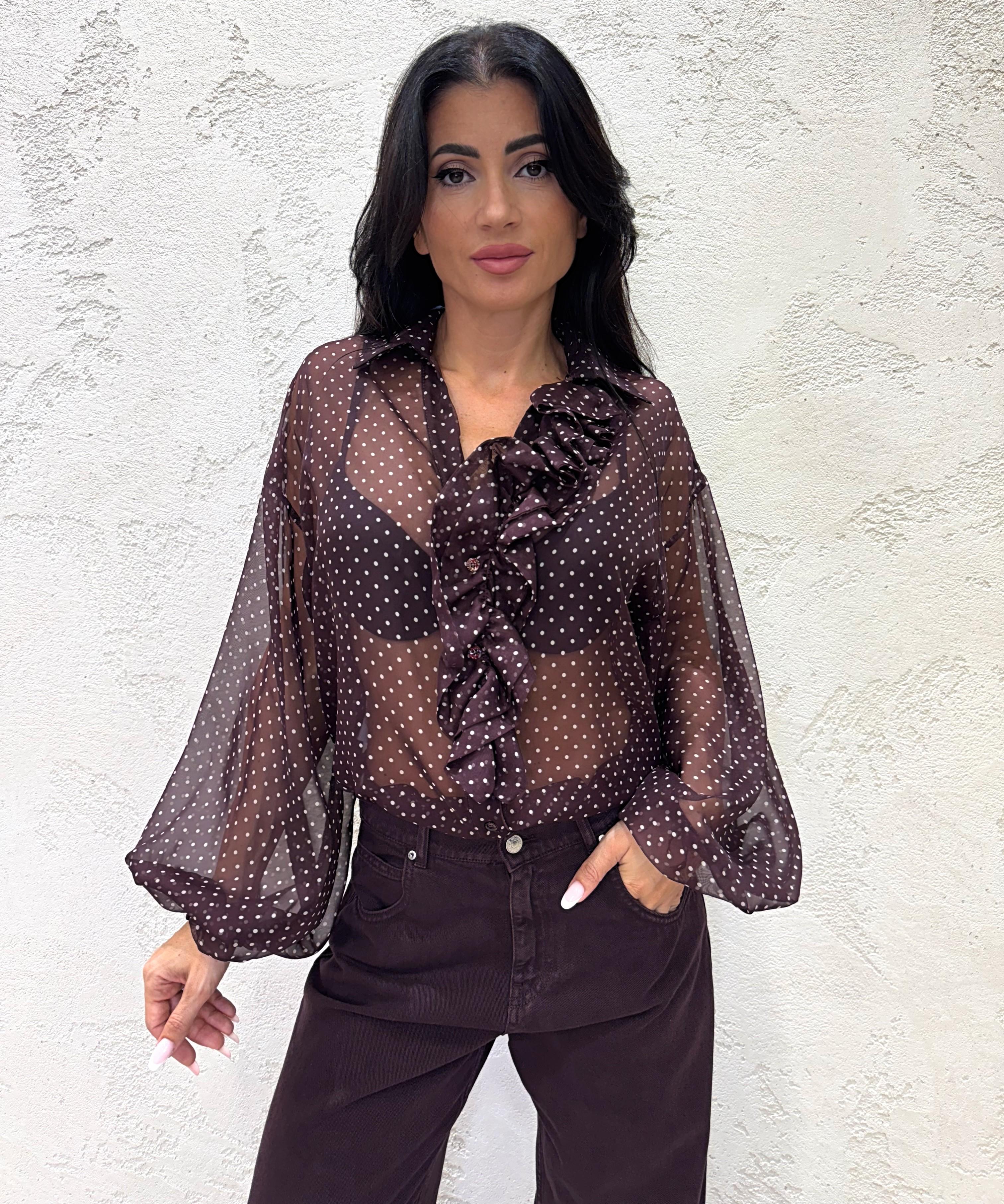 camicia a pois con dettaglio di rouge CND7KIH PRUGNA IMPERIAL 