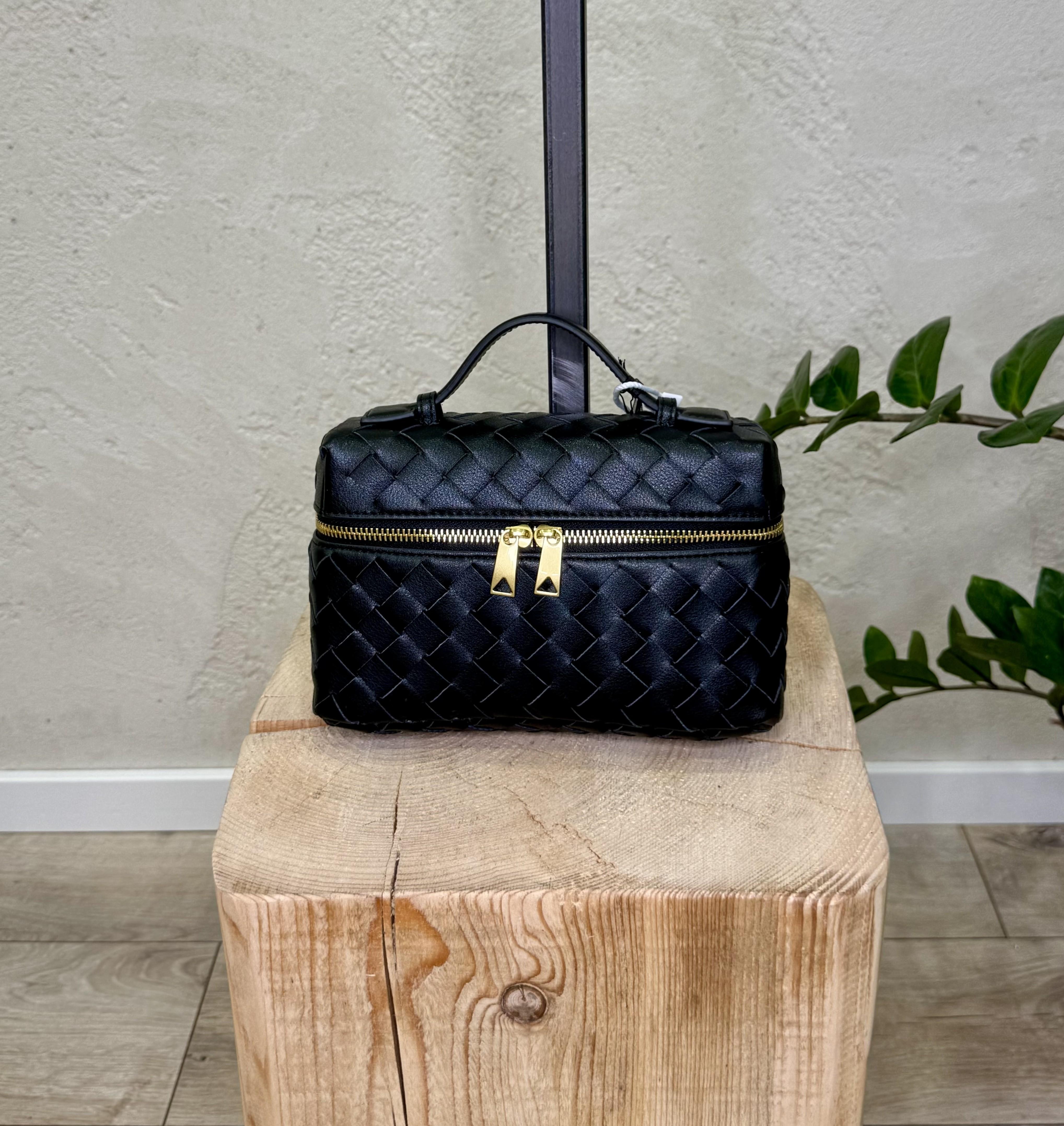 borsa bauletto intrecciata 100% vera pelle BBINTRECCIO NERO ELEVI 