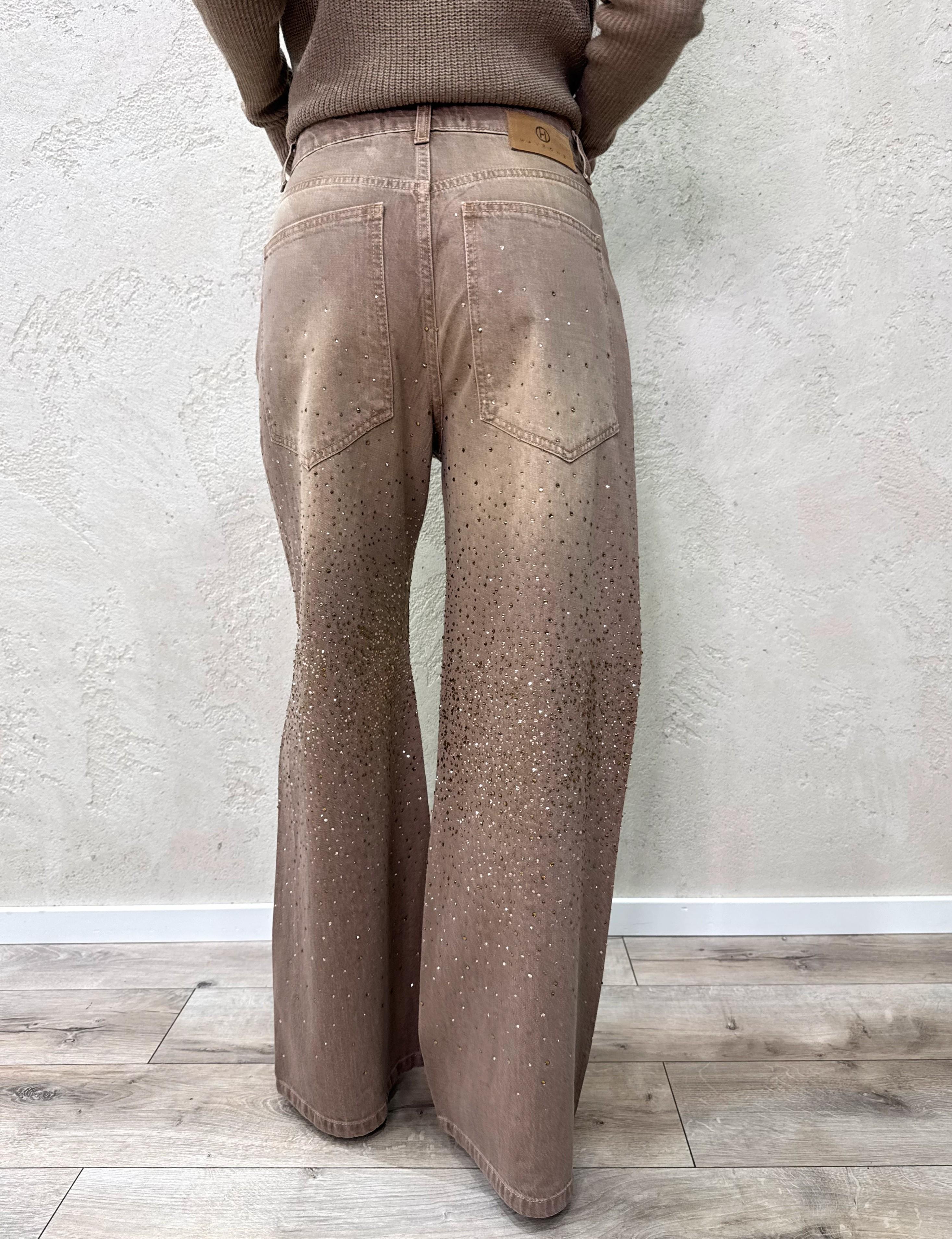 jeans modello amelie con strass leggermente elasticizzato PGZ-P155 SABBIA HAVEONE 