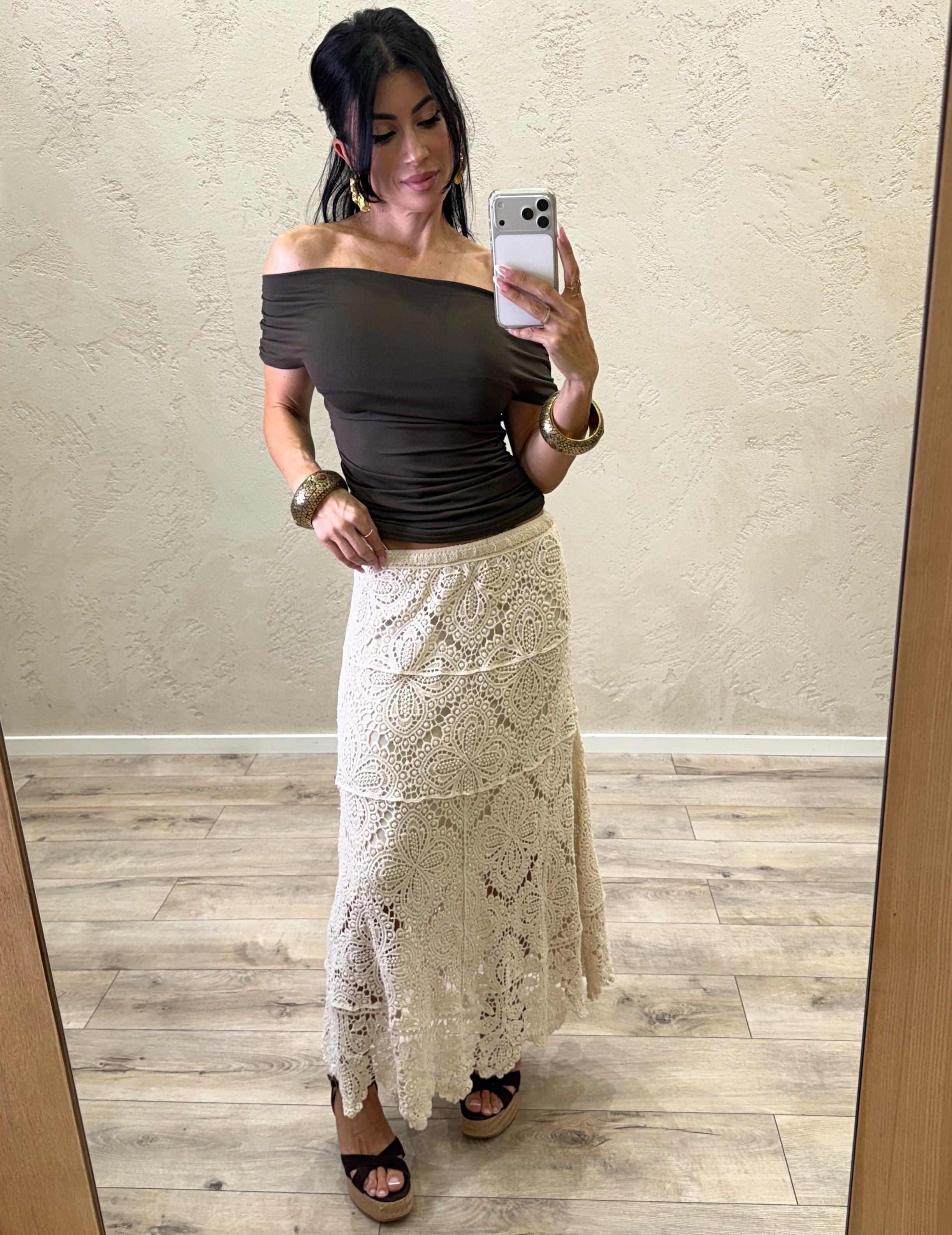 gonna midi crochet GVV-Q164 BEIGE HAVEONE 