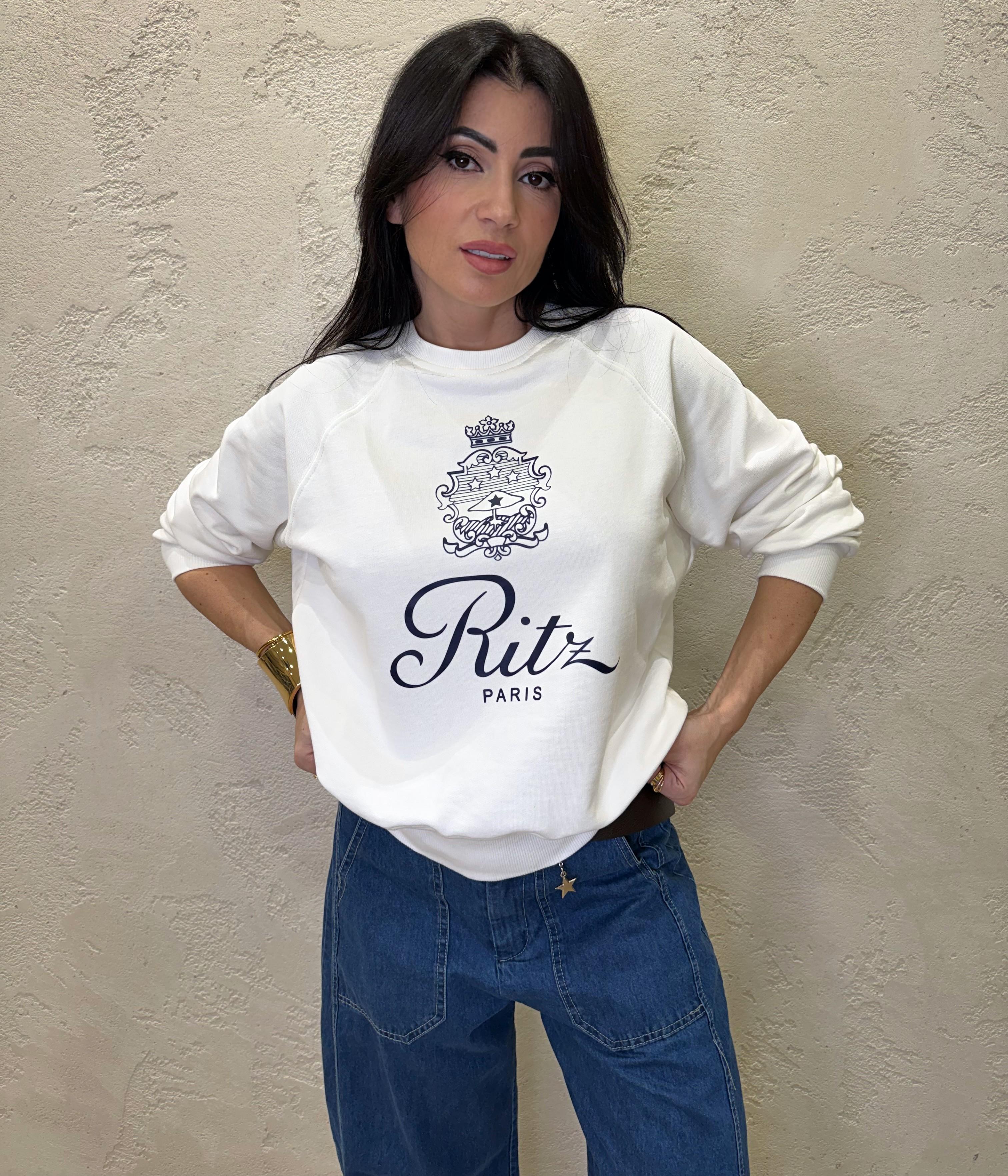 felpa garzata con stampa frontale 26M3674 BIANCO/BLU TENSIONE IN 