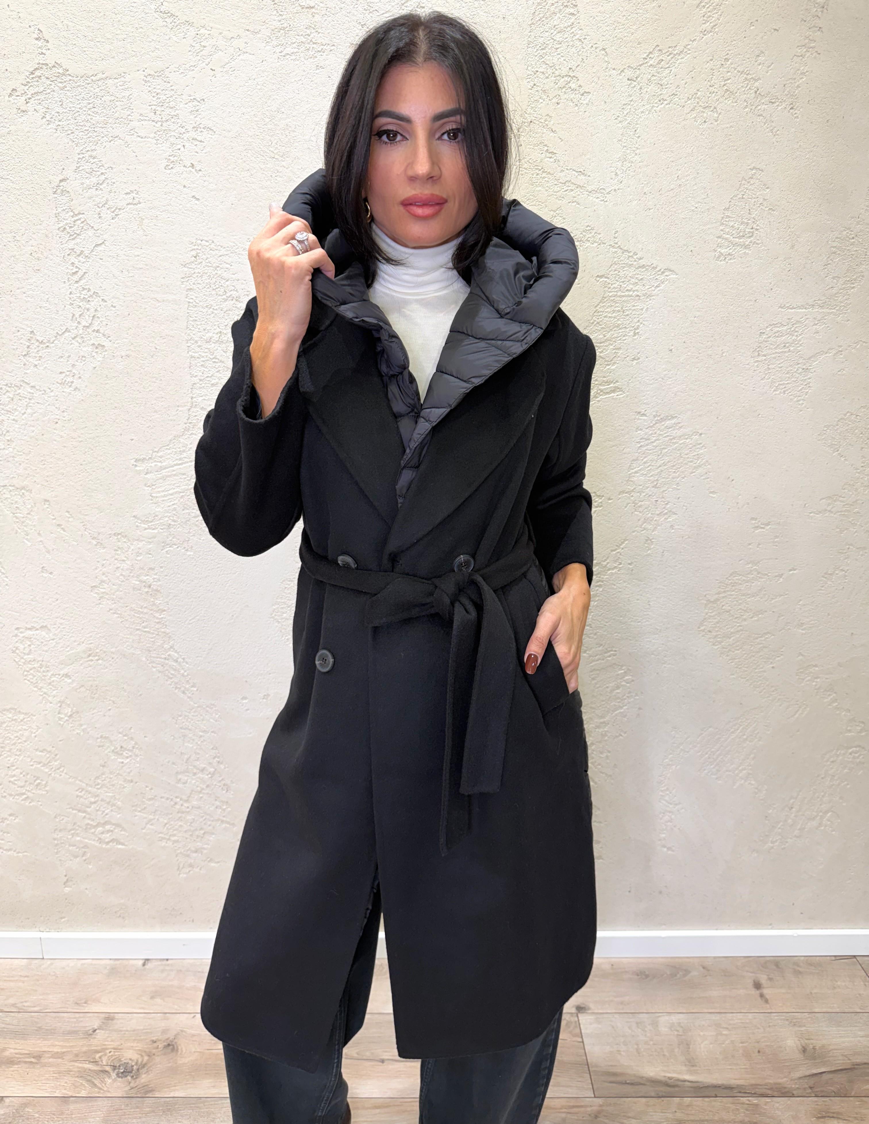 cappotto hand made in doppio tessuto misto lana TF0028 NERO VICOLO 