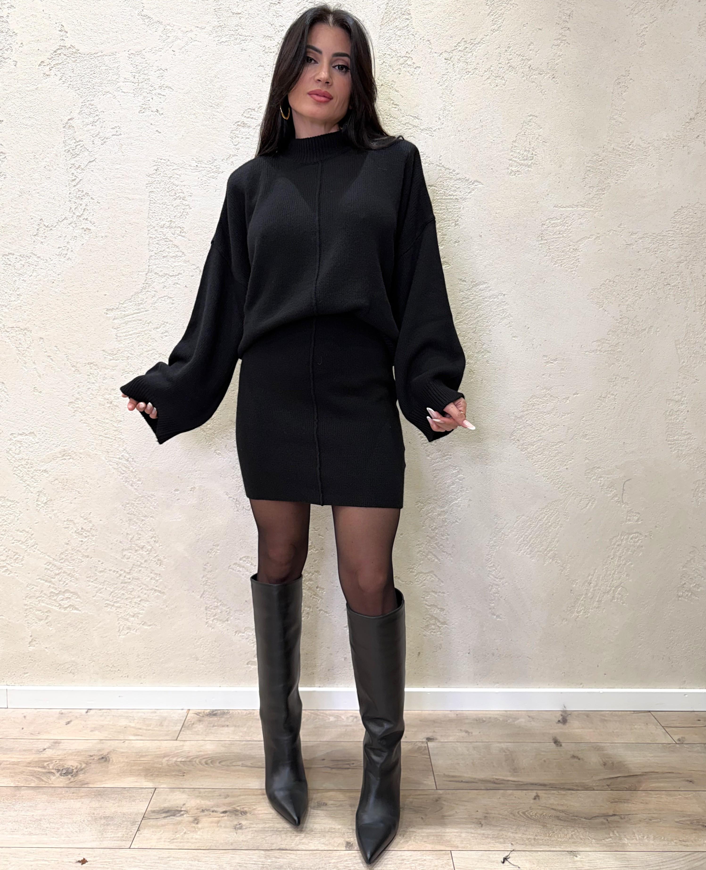 gonna mini misto lana e cashmere 77319F NERO VICOLO 