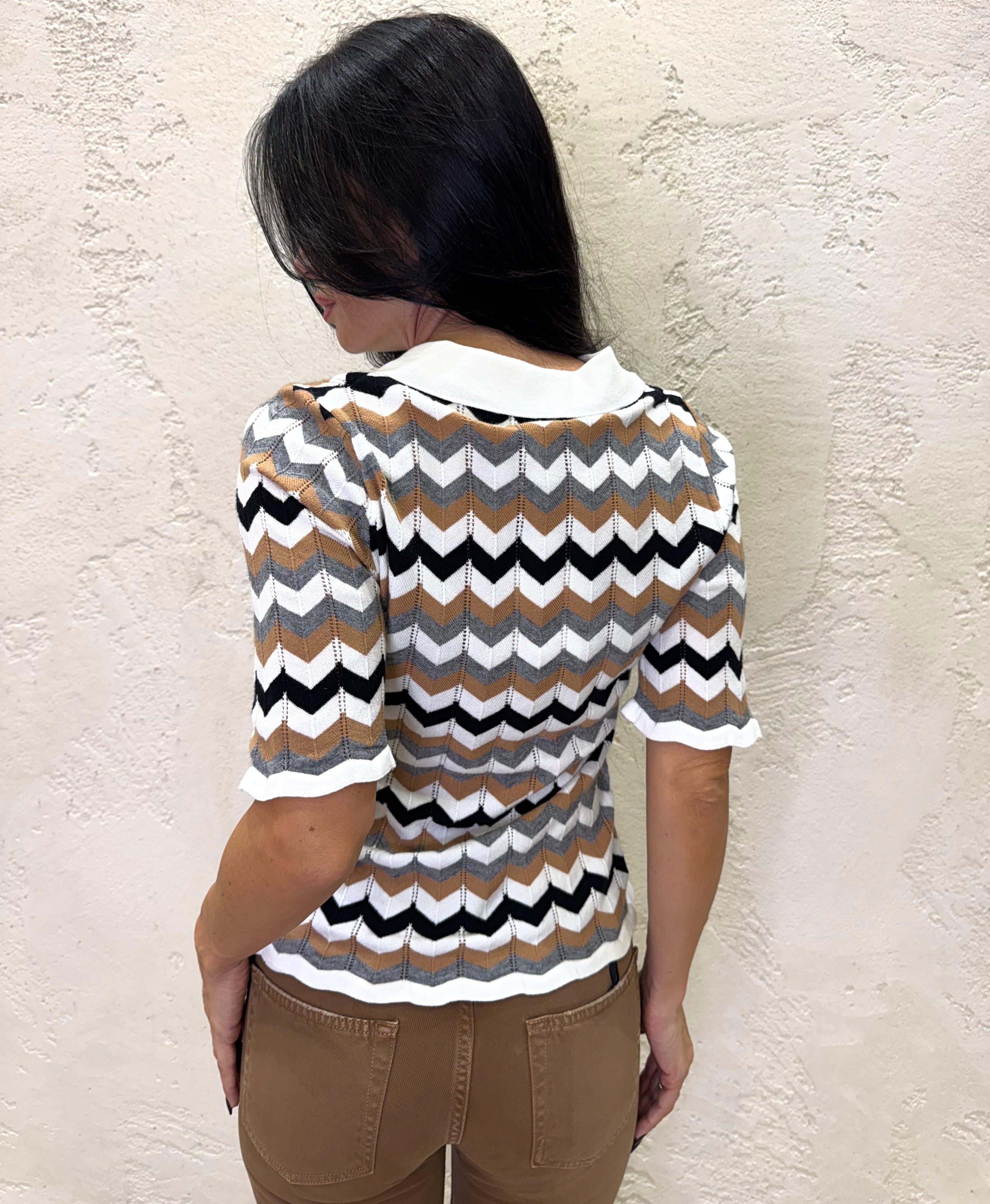 polo in maglia in fantasia IT026200 TABACCO/BIANCO SUSY MIX 