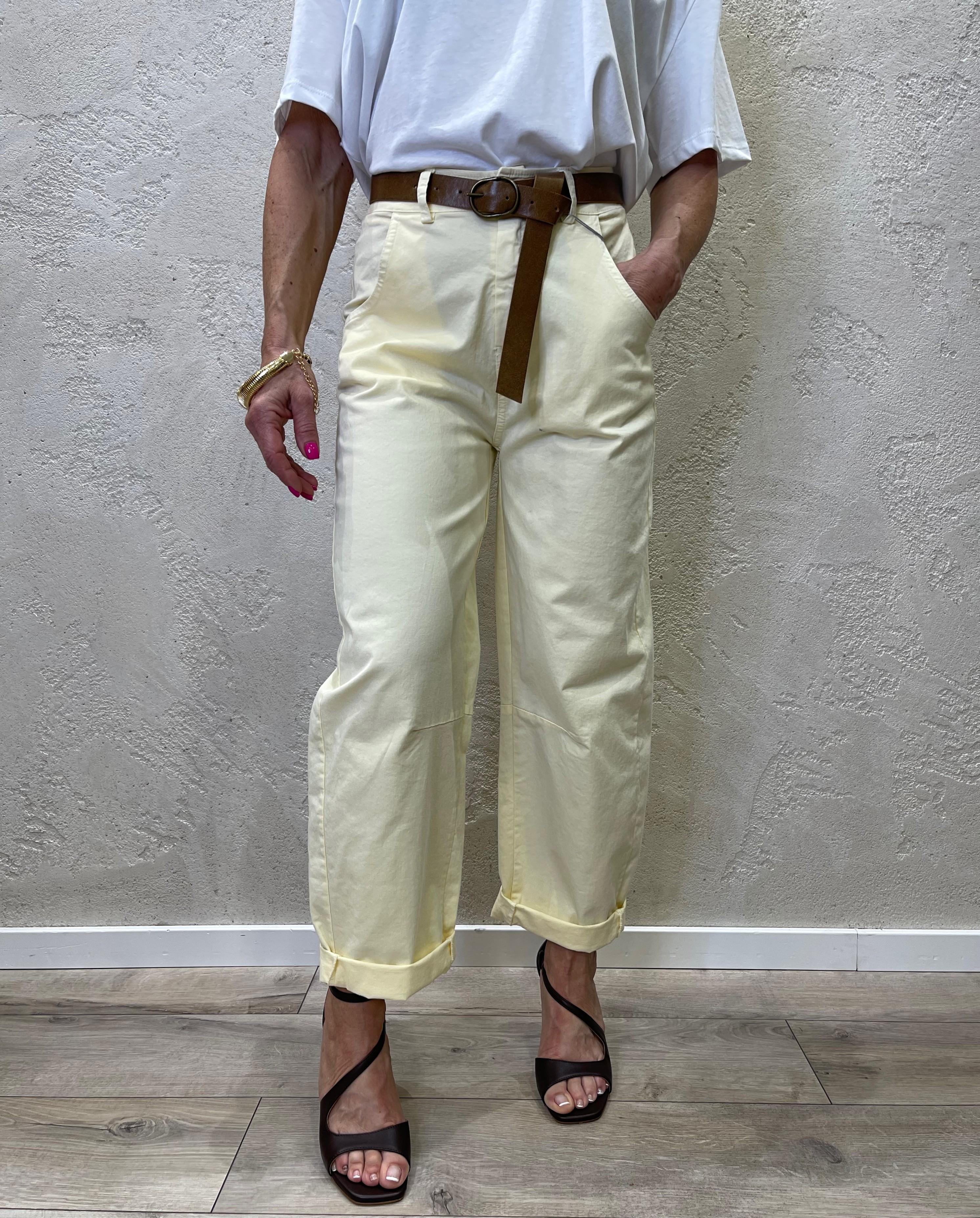 pantalone modello ferro di cavallo in cotone PA5157 GIALLO MOTEL 
