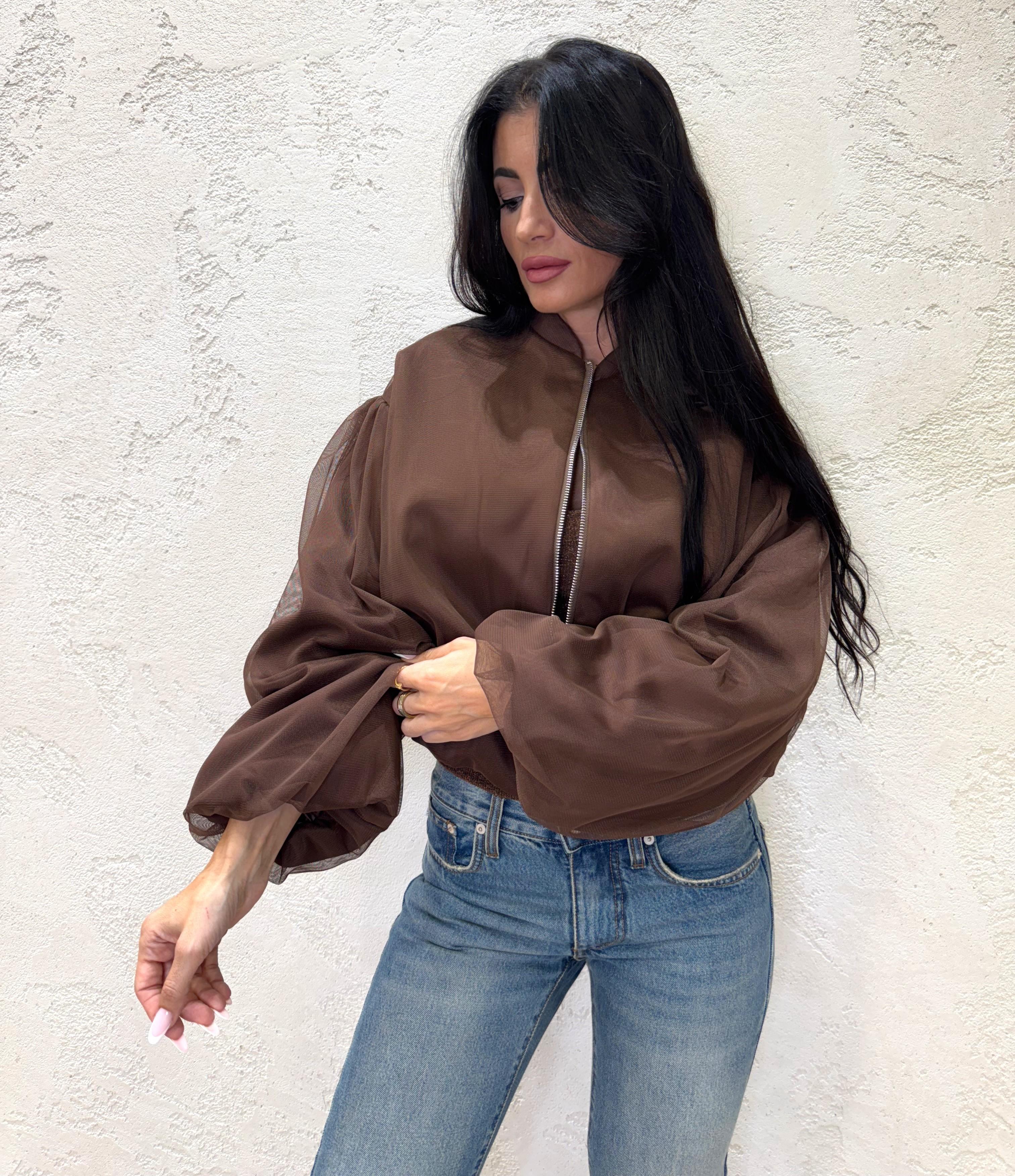 bomber in tulle VHN3KAI CIOCCOLATO IMPERIAL 