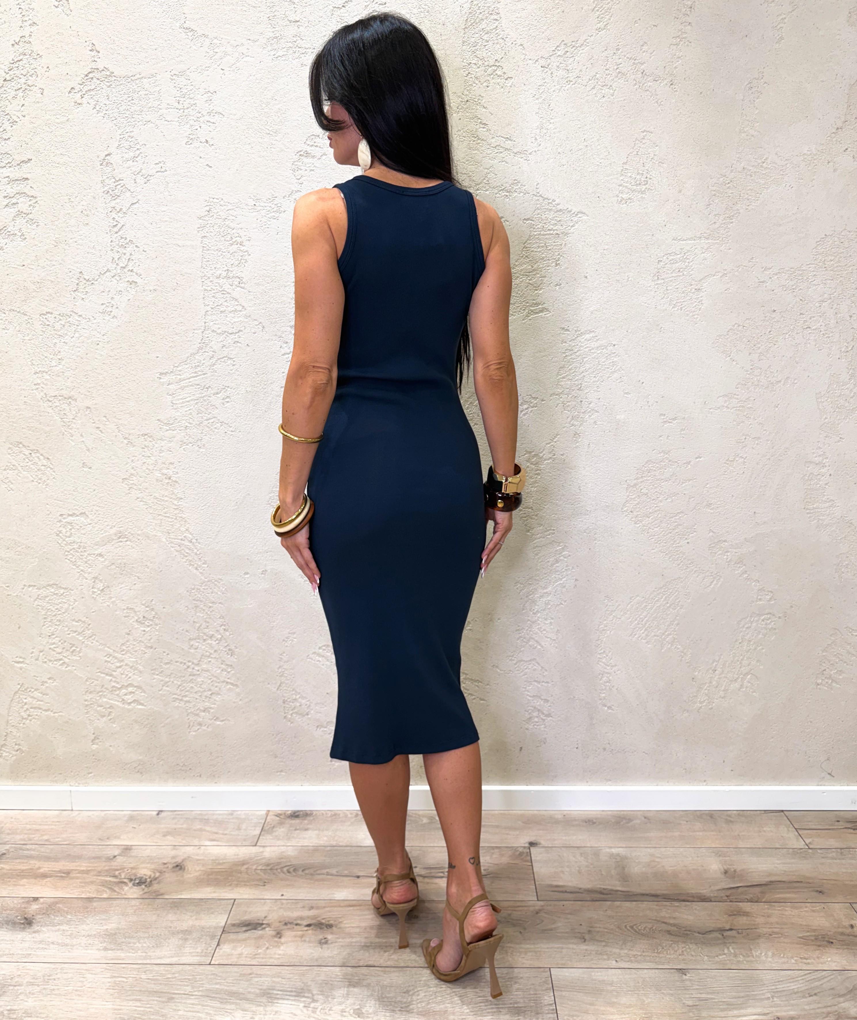 abito midi a costine con bottoncini UAB0343 BLU VICOLO 