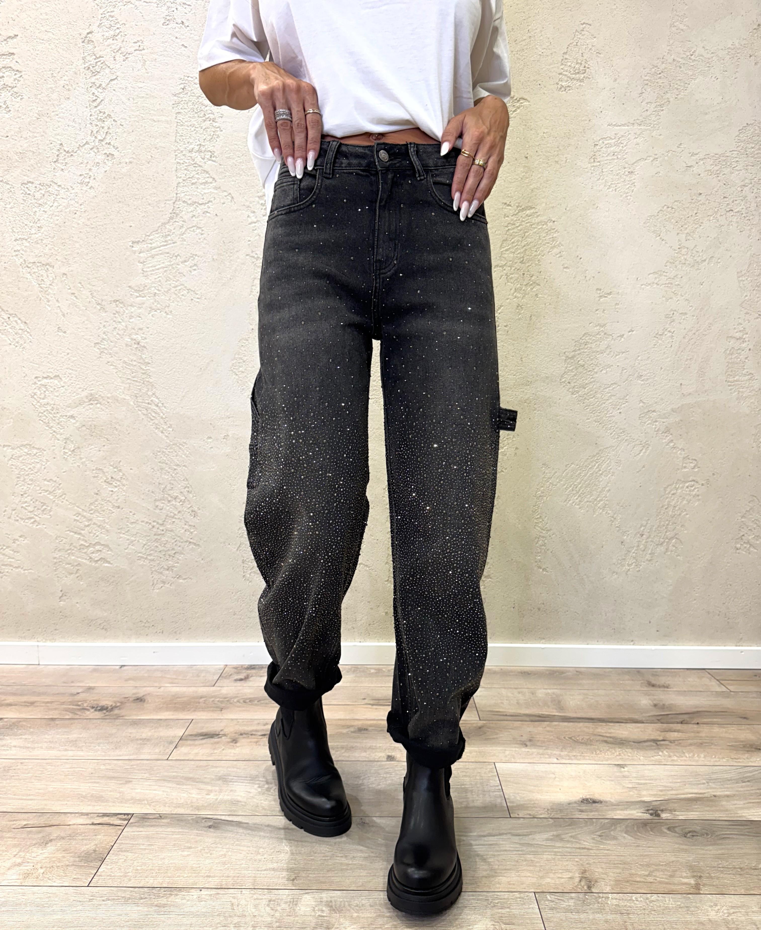 jeans baloon fit modello work con strass JNWORKSTRASS NERO ELEVI 