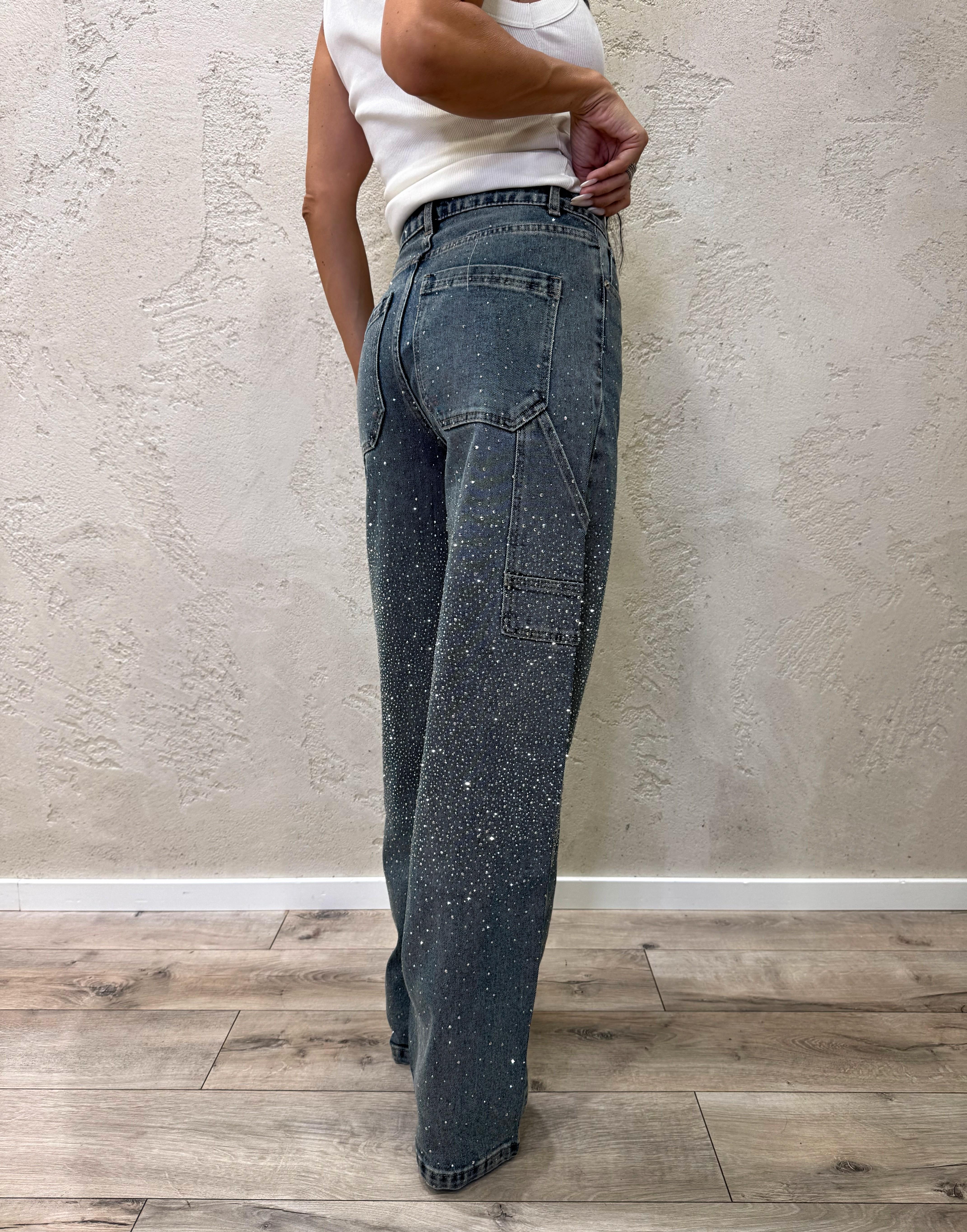 jeans wide leg modello work con strass JNWORKSTRASS THE ELEVI 