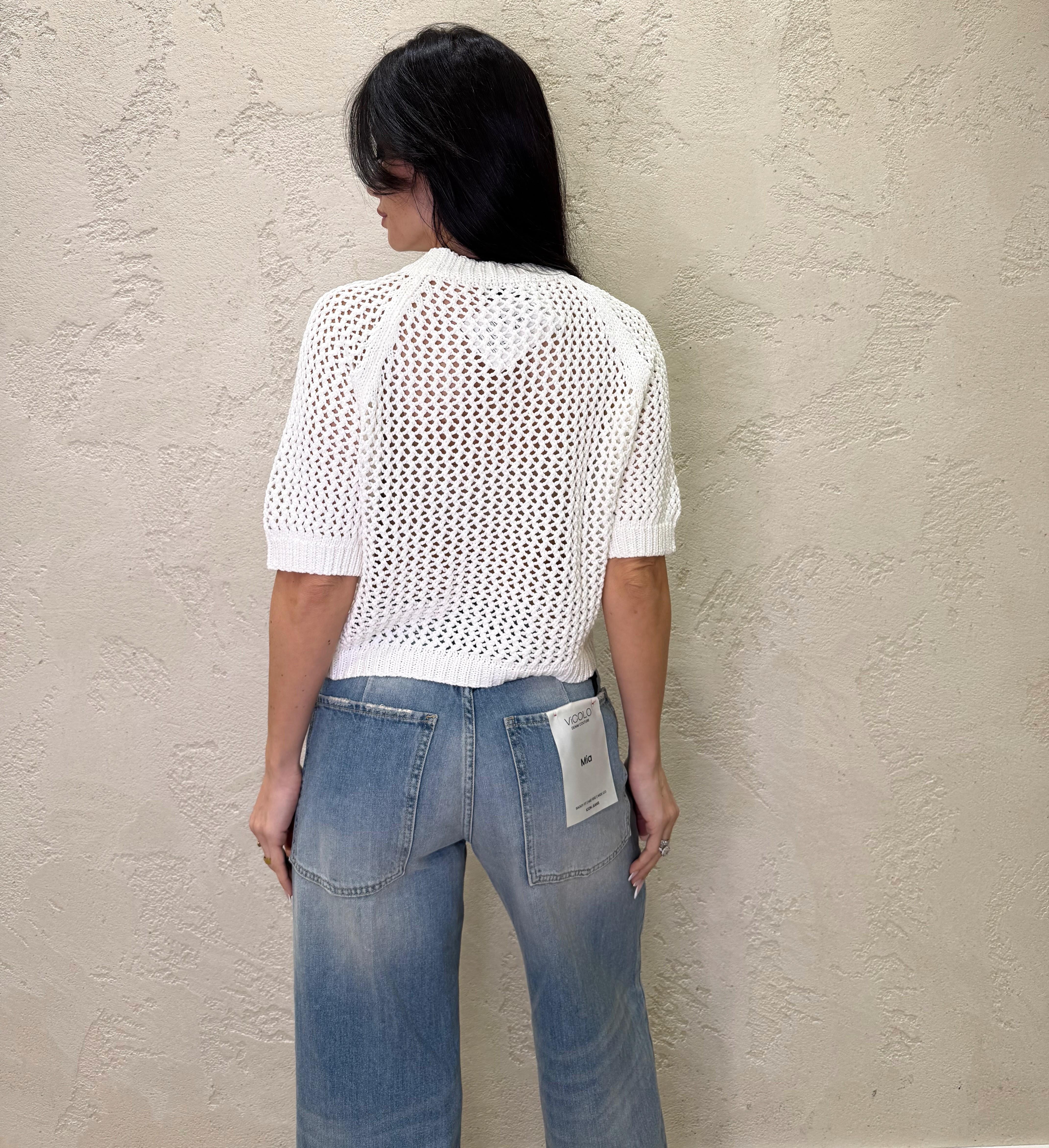 maglia traforata in 100% cotone 30009 AVORIO SUSY MIX 