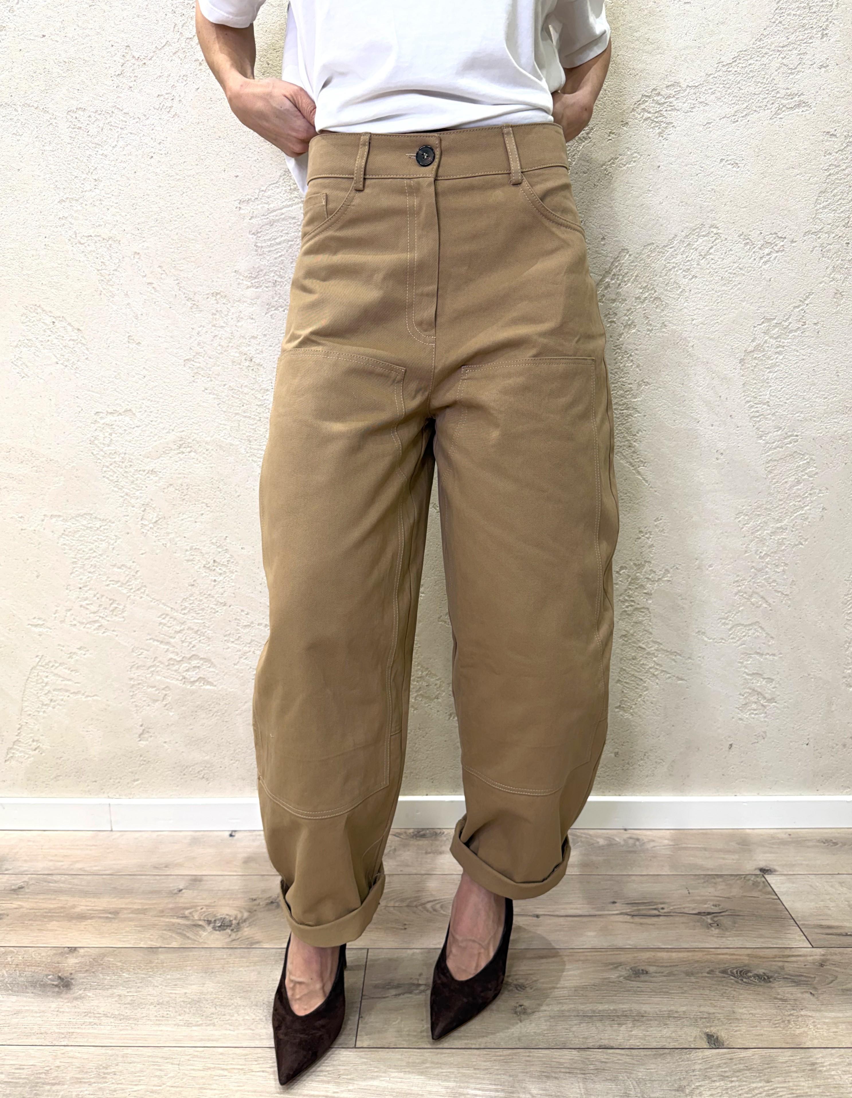 pantalone barrel fit con dettaglio di tasche in ecopelle 26P4163 TABACCO TENSIONE IN 